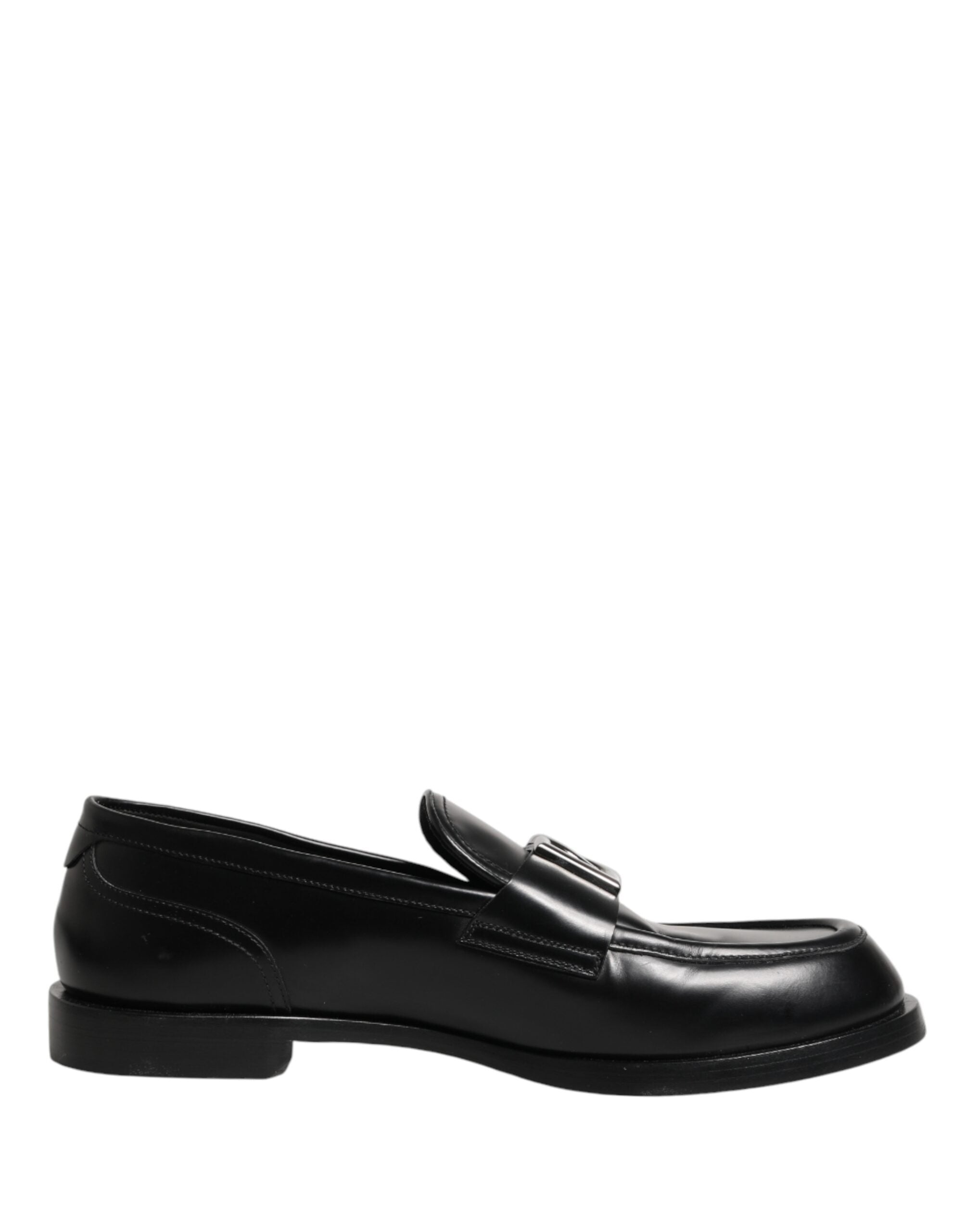 Dolce & Gabbana Black Leather DG Plaque Loafers Dress Shoes