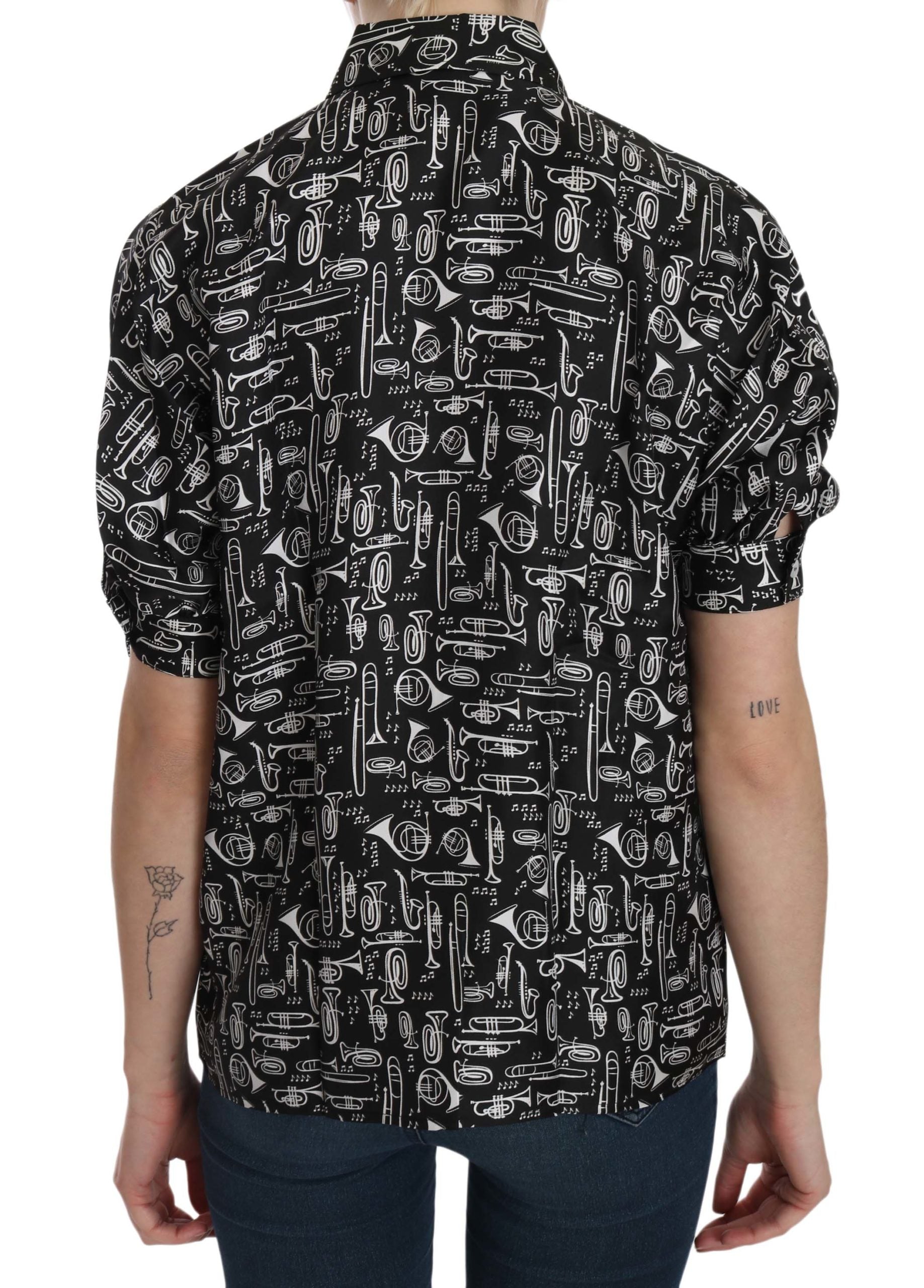 Dolce & Gabbana Elegantes Seidentop mit Musikinstrument