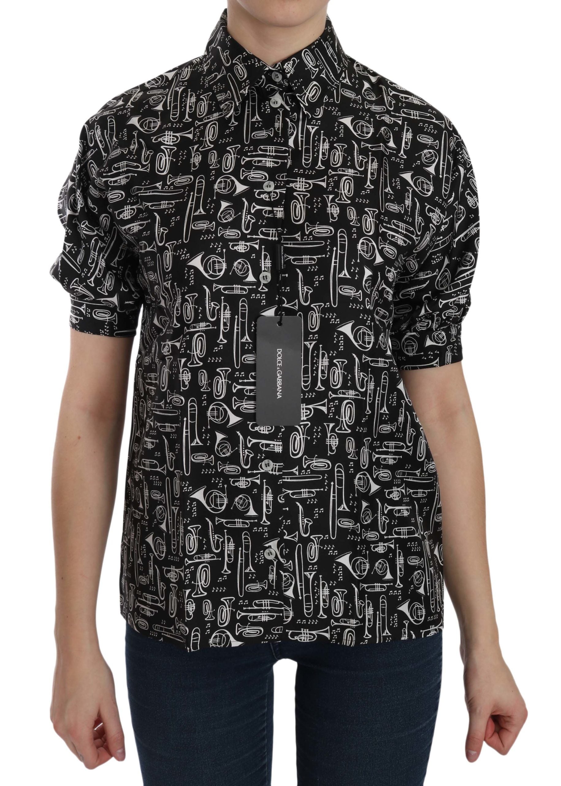 Dolce & Gabbana Bluză elegantă din mătase cu instrument muzical
