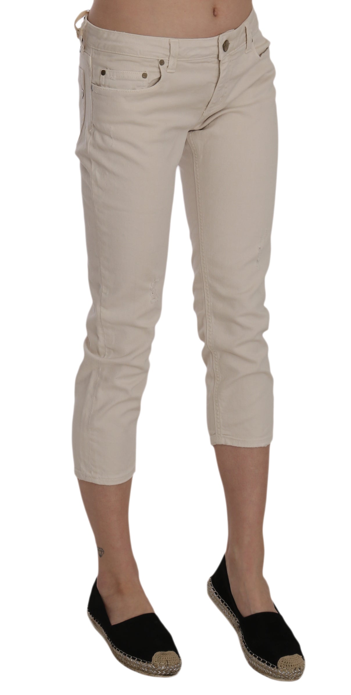 Dondup – Enge Caprihose mit verkürzter Länge und niedriger Taille in Beige