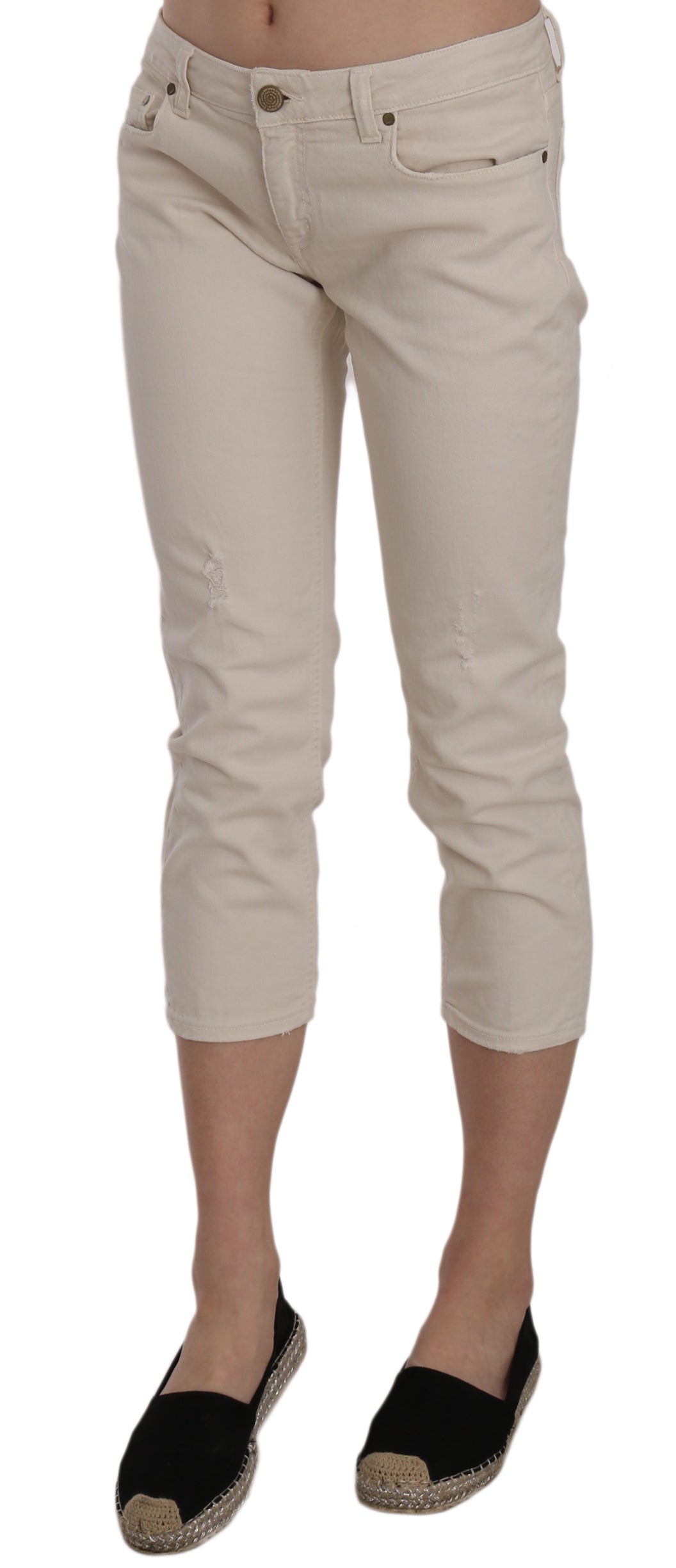 Dondup – Enge Caprihose mit verkürzter Länge und niedriger Taille in Beige