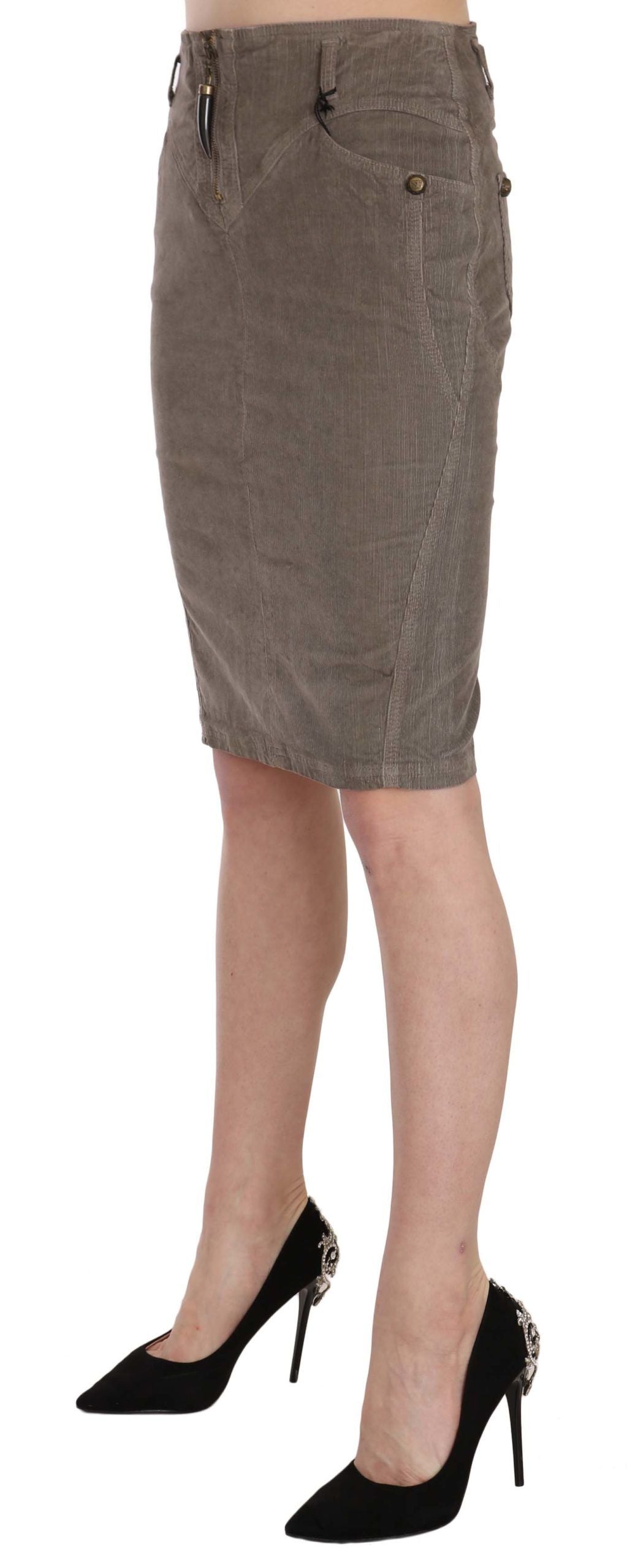 Fustă creion gri chic Just Cavalli cu detalii cu logo