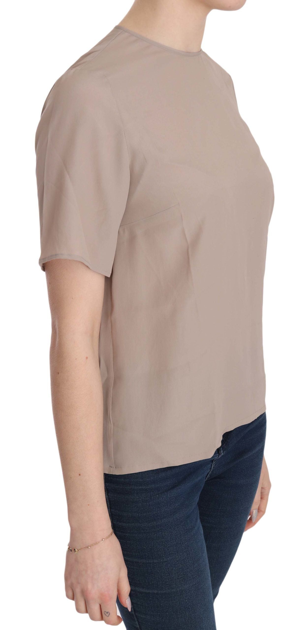 Dolce & Gabbana Elegante beige Bluse mit Rundhalsausschnitt aus Seidenmischung