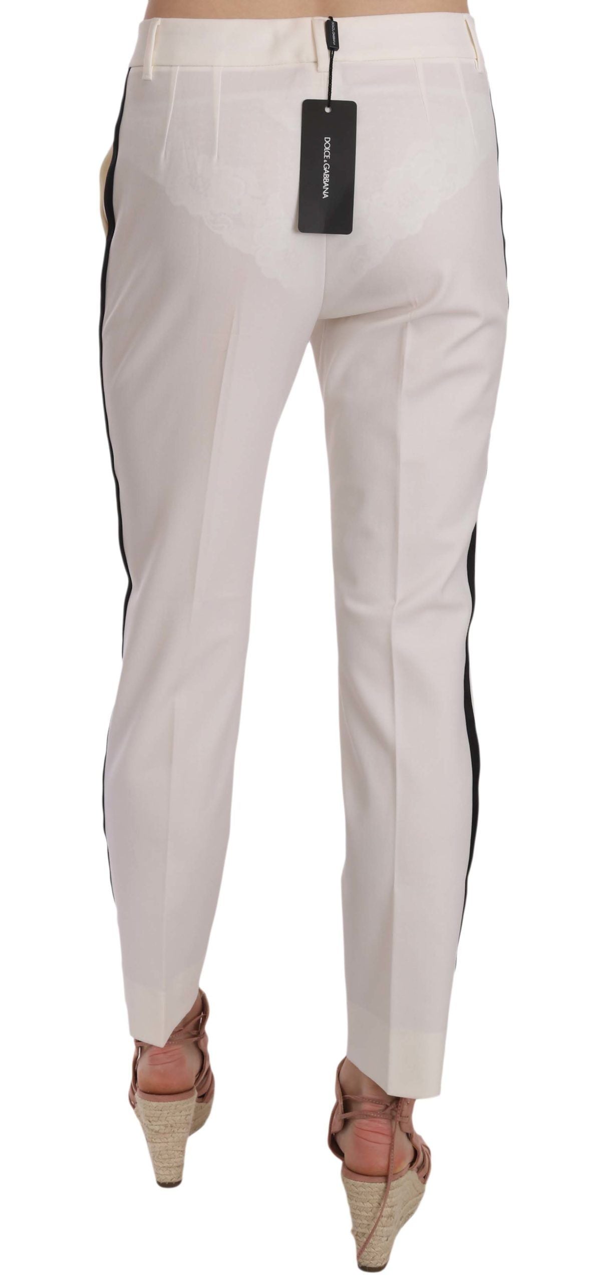 Dolce & Gabbana – Elegante, weiß gestreifte Karottenhose aus Wolle