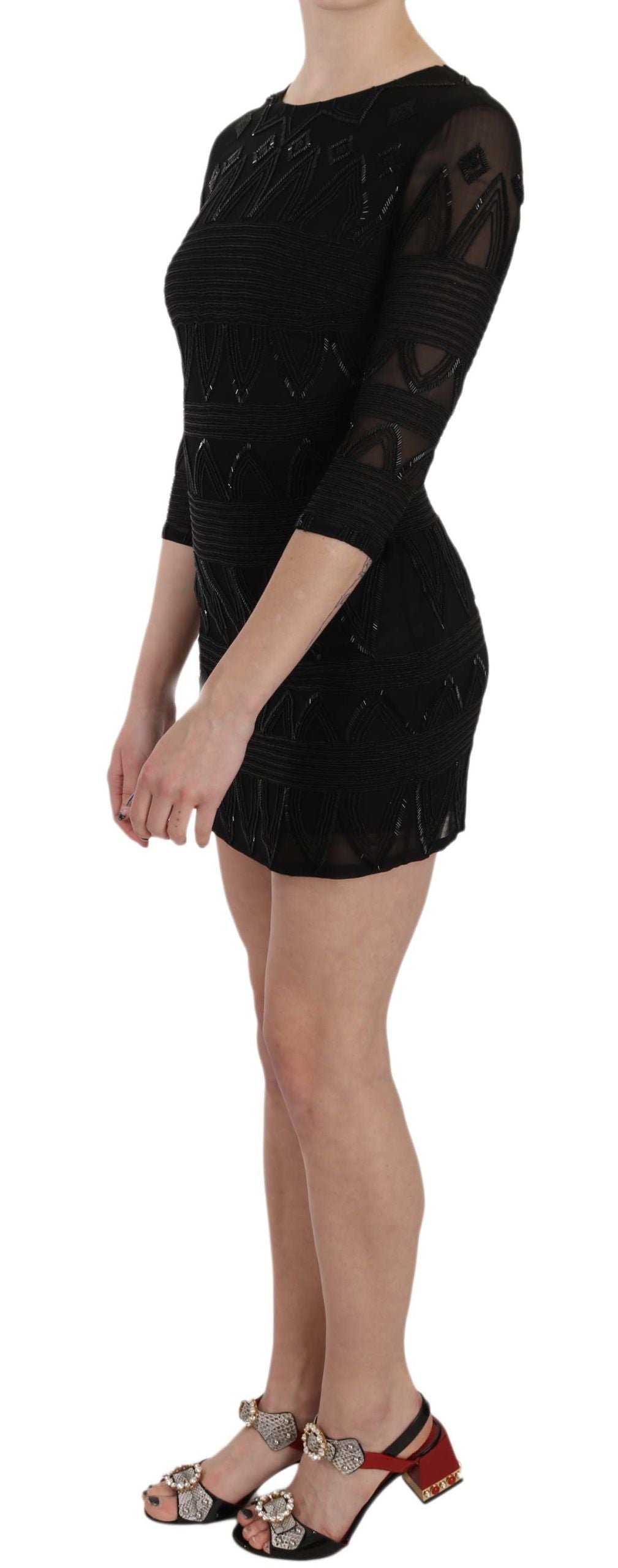 John Richmond Elegantes schwarzes Minikleid aus Seide mit Pailletten