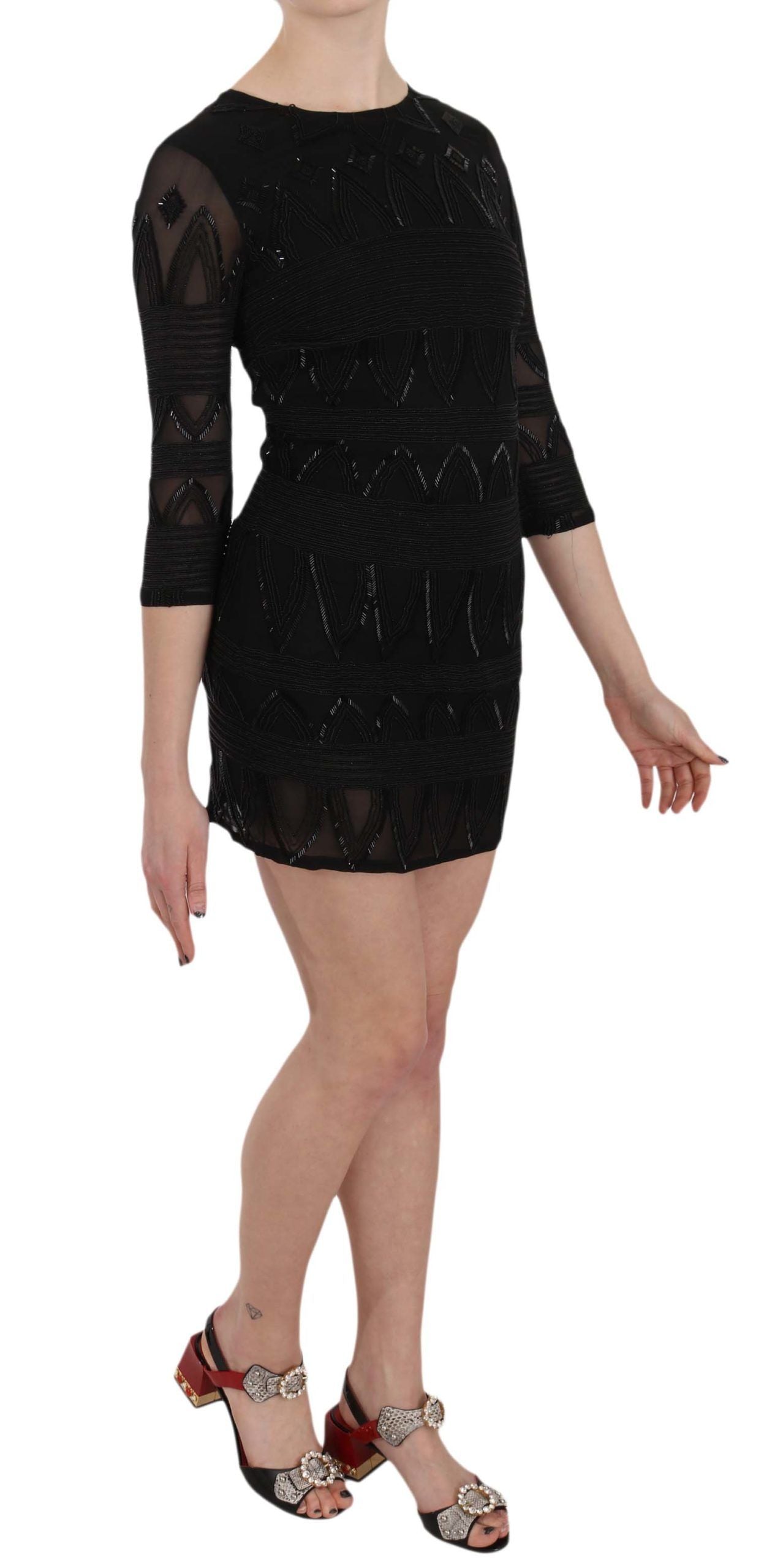 John Richmond Elegantes schwarzes Minikleid aus Seide mit Pailletten