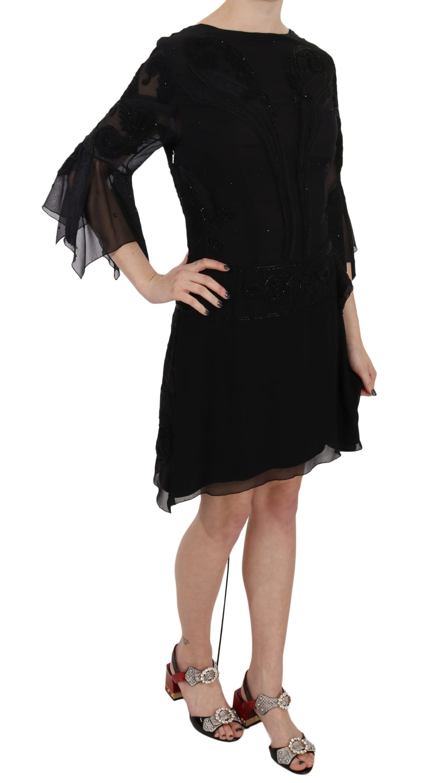 John Richmond – Elegantes schwarzes Minikleid aus Seide mit Pailletten