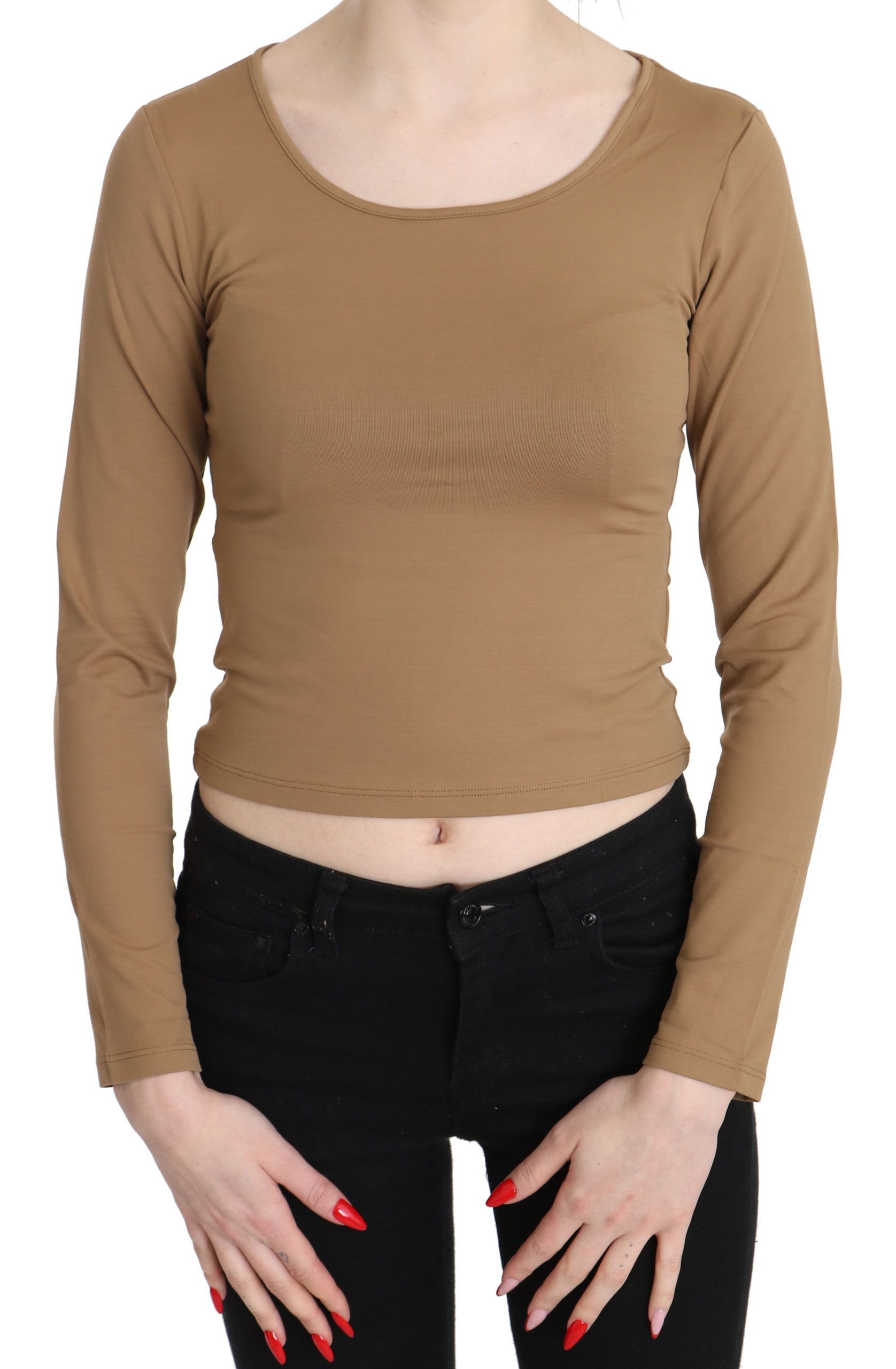 GF Ferre Elegantes, braunes, langärmliges Crop-Top