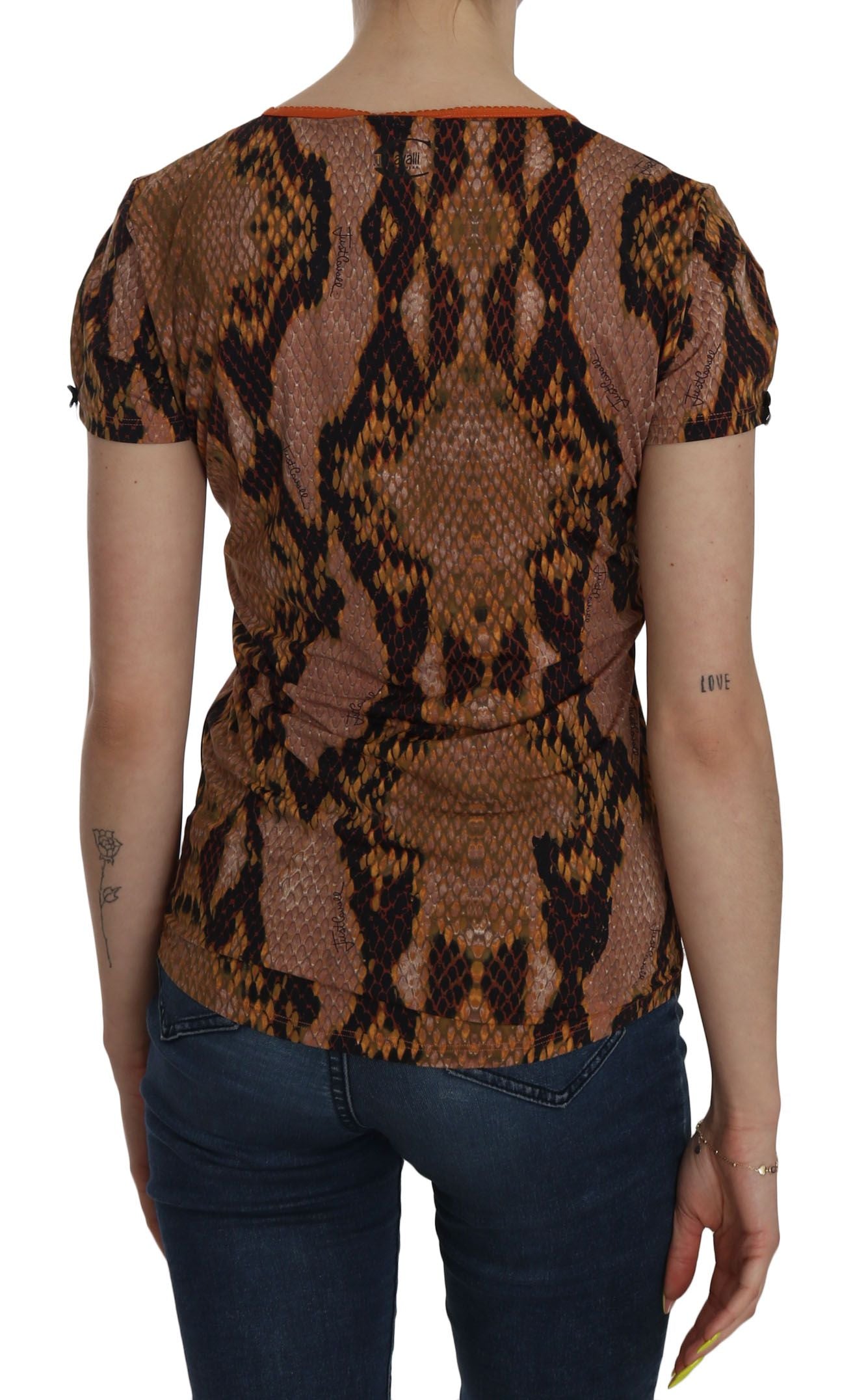 Just Cavalli – Verführerische Bluse mit Schlangenhautmuster in Braun