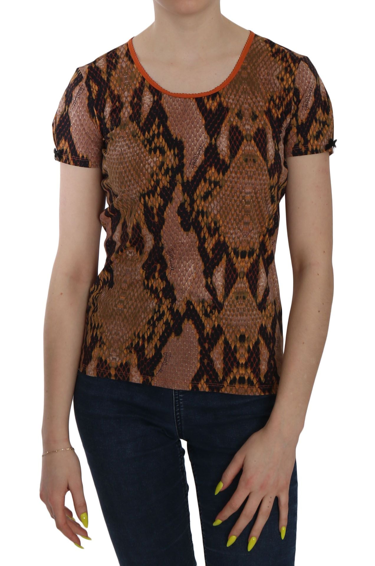 Just Cavalli – Verführerische Bluse mit Schlangenhautmuster in Braun