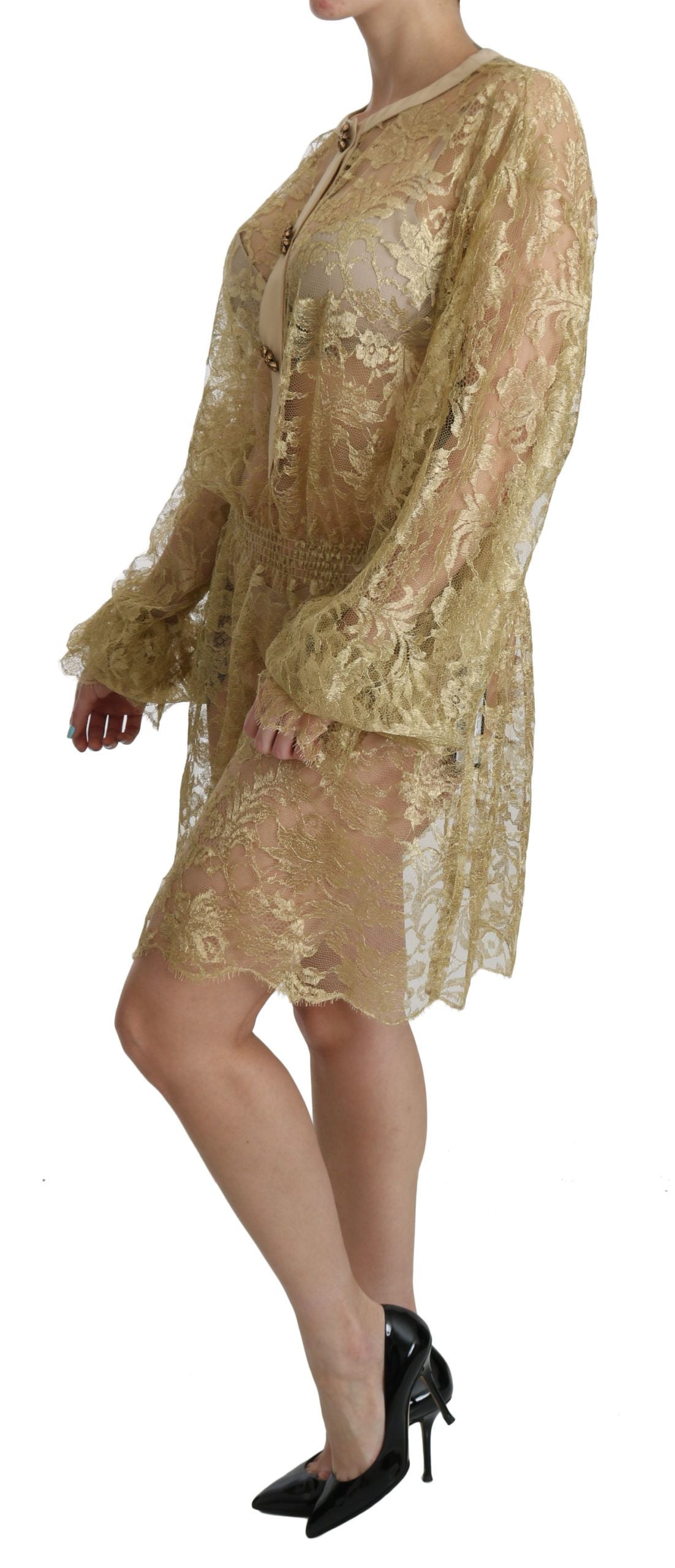 Dolce & Gabbana – Elegantes, knielanges A-Linien-Kleid aus goldener Spitze