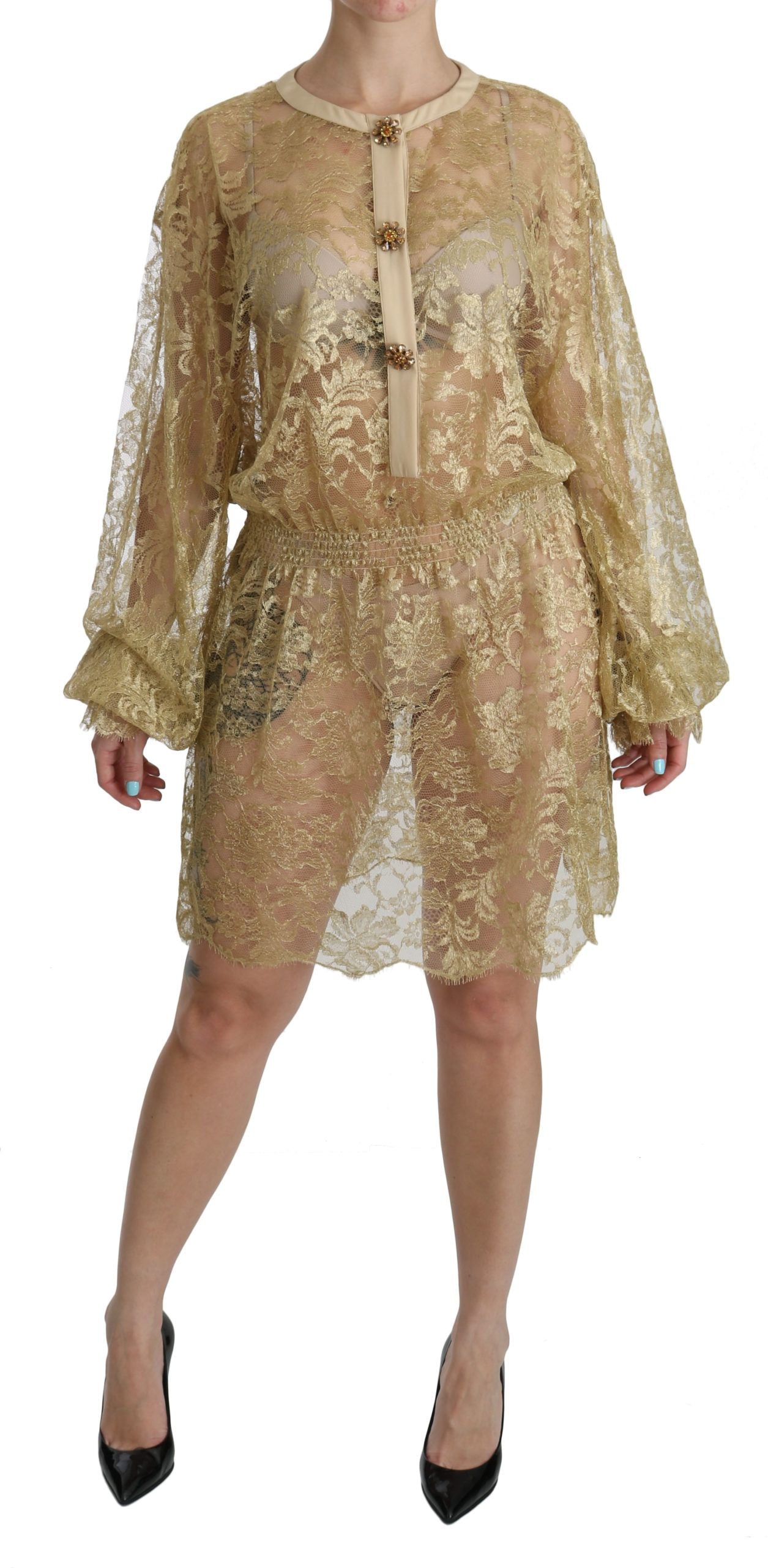 Dolce & Gabbana – Elegantes, knielanges A-Linien-Kleid aus goldener Spitze