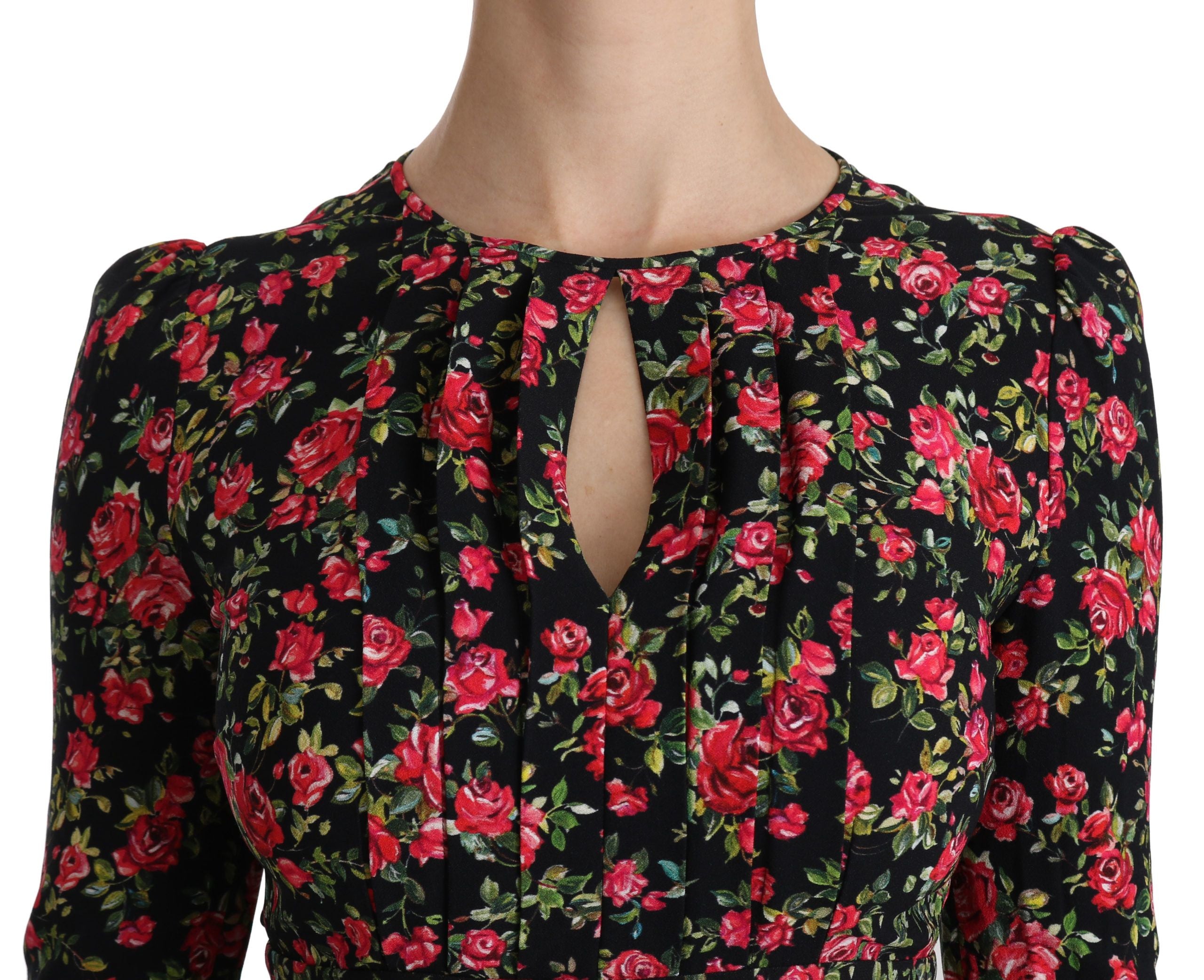 Rochie lungă până la genunchi din viscoză, cu imprimeu floral în formă de A, Dolce & Gabbana
