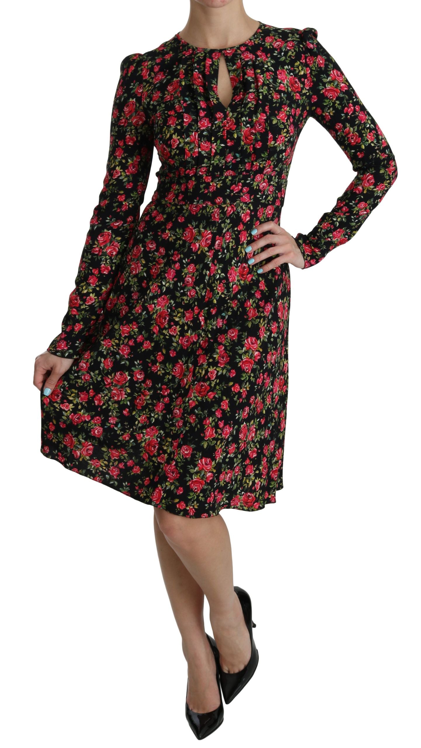 Rochie lungă până la genunchi din viscoză, cu imprimeu floral în formă de A, Dolce & Gabbana