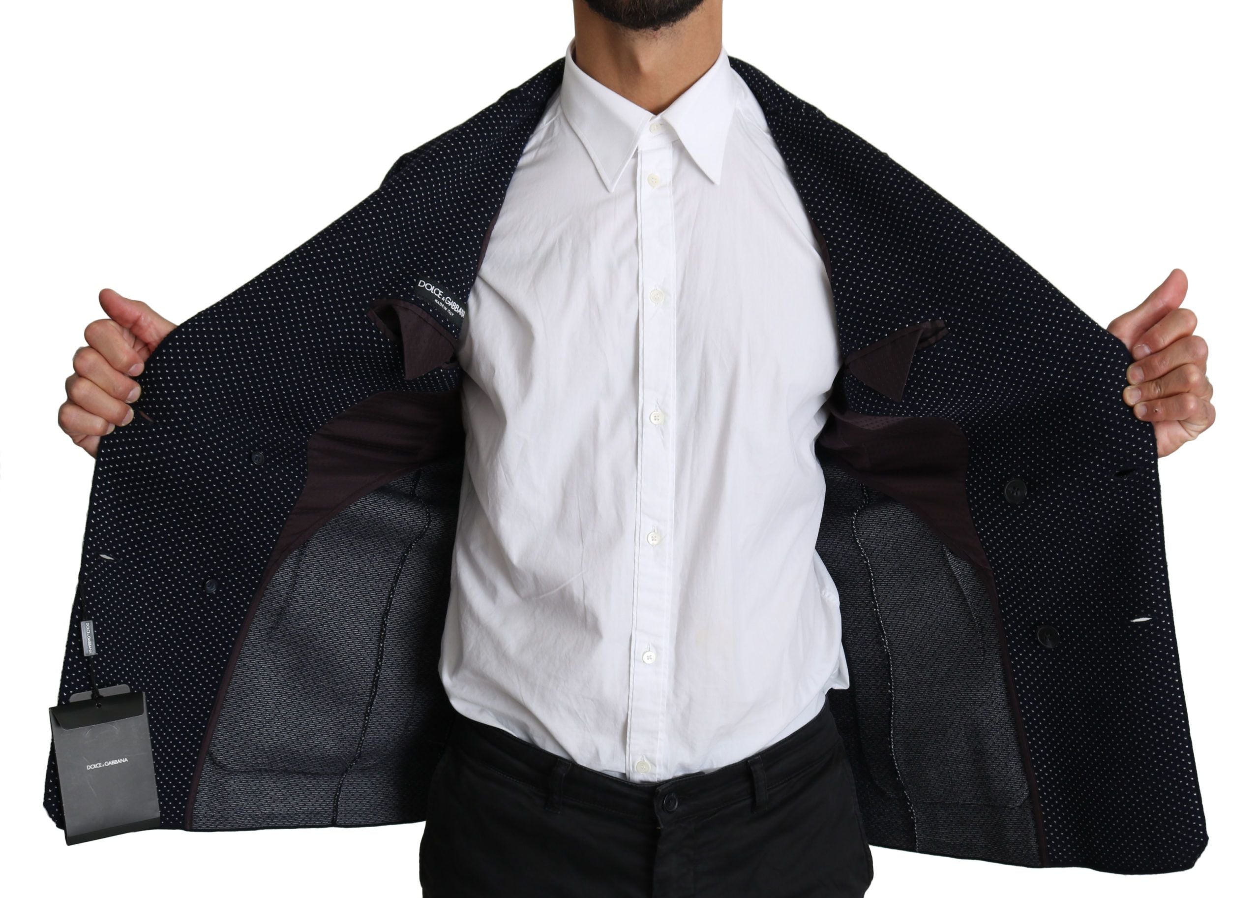 Dolce & Gabbana Eleganter dunkelblauer gepunkteter Slim-Fit-Blazer