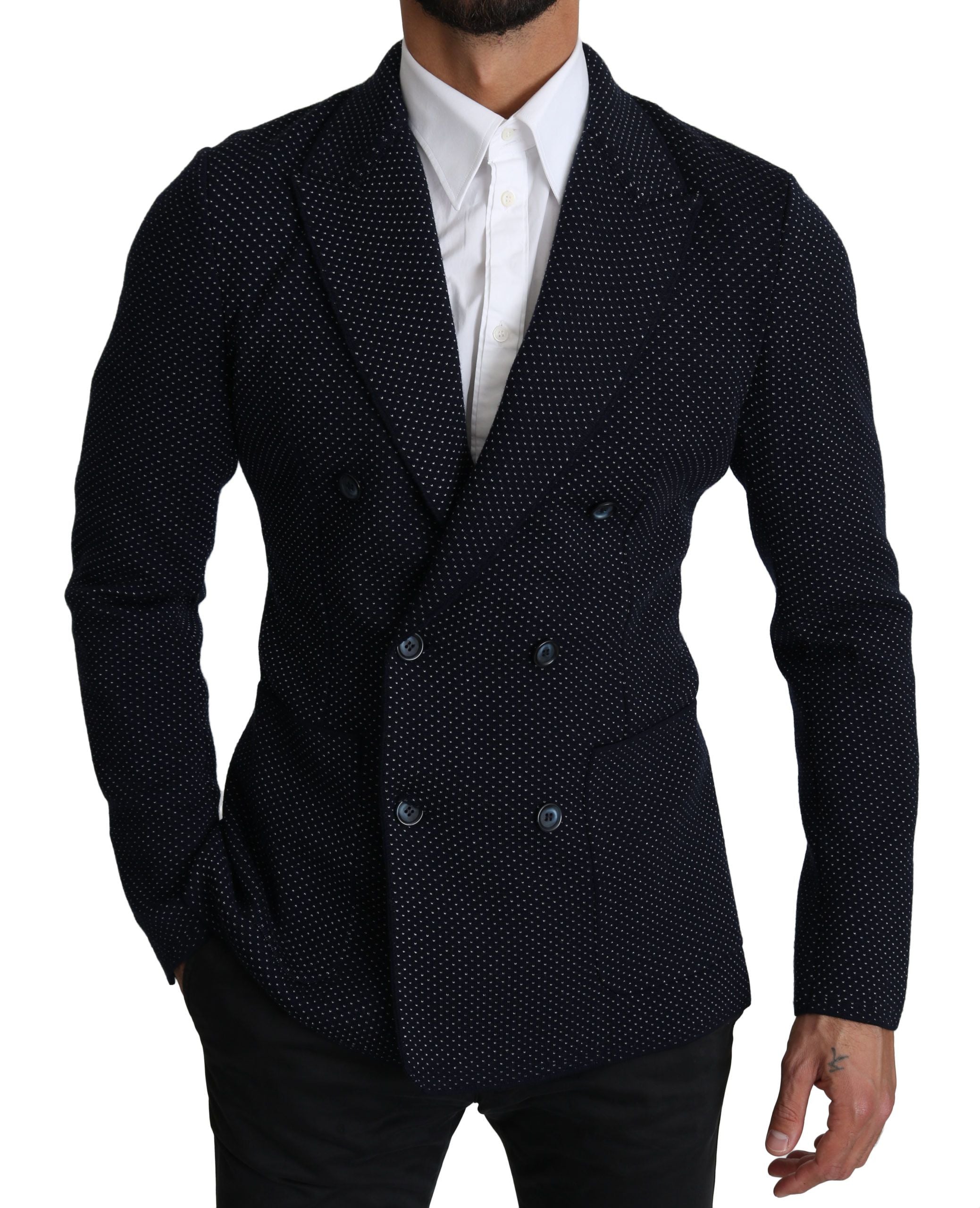 Dolce & Gabbana Eleganter dunkelblauer gepunkteter Slim-Fit-Blazer