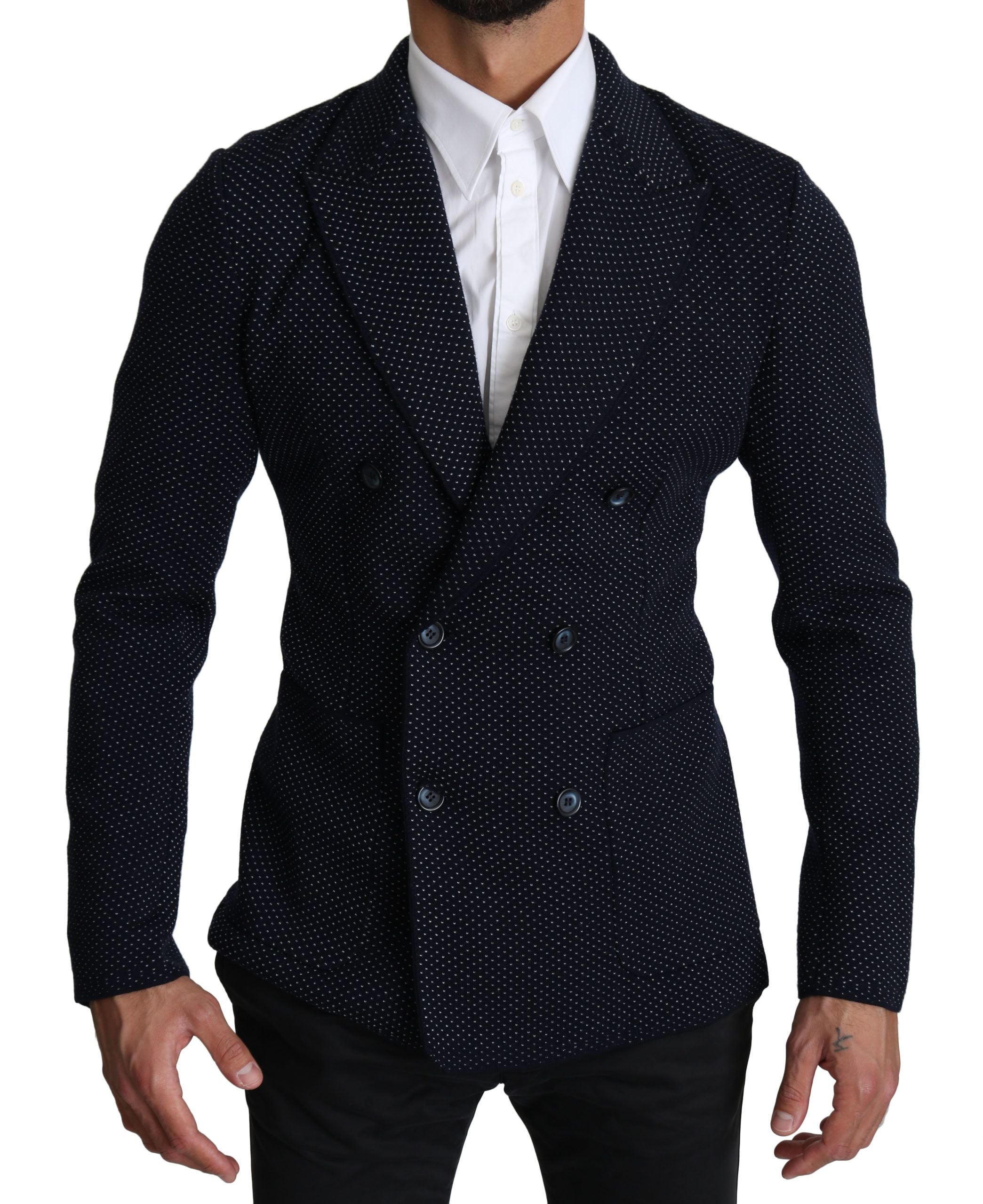 Dolce & Gabbana Eleganter dunkelblauer gepunkteter Slim-Fit-Blazer