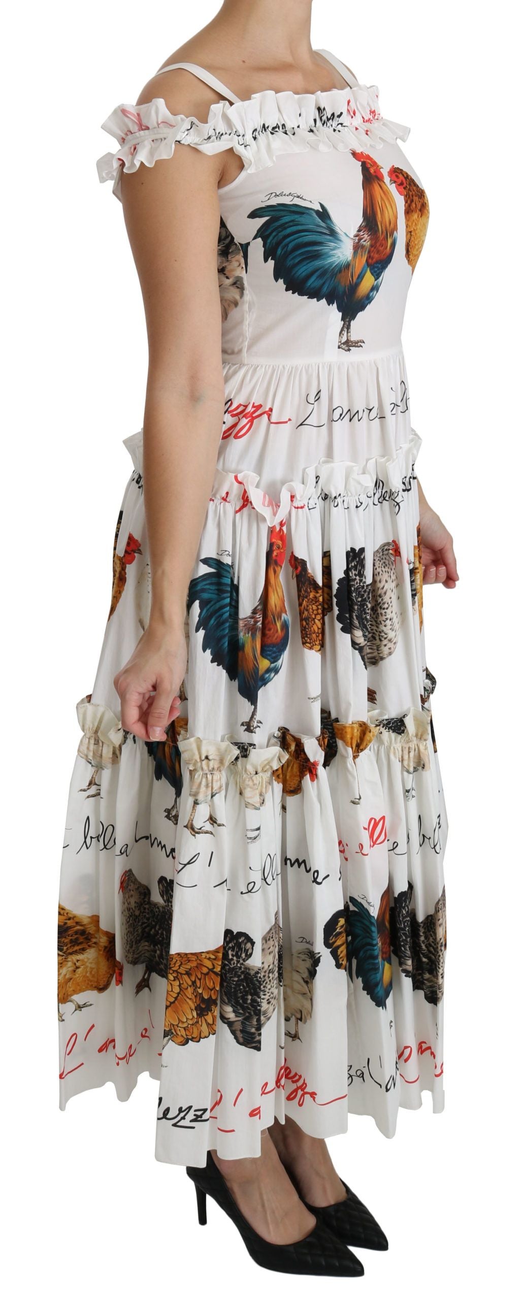 Dolce & Gabbana – Elegantes weißes Midi-Etuikleid mit Hahnendruck