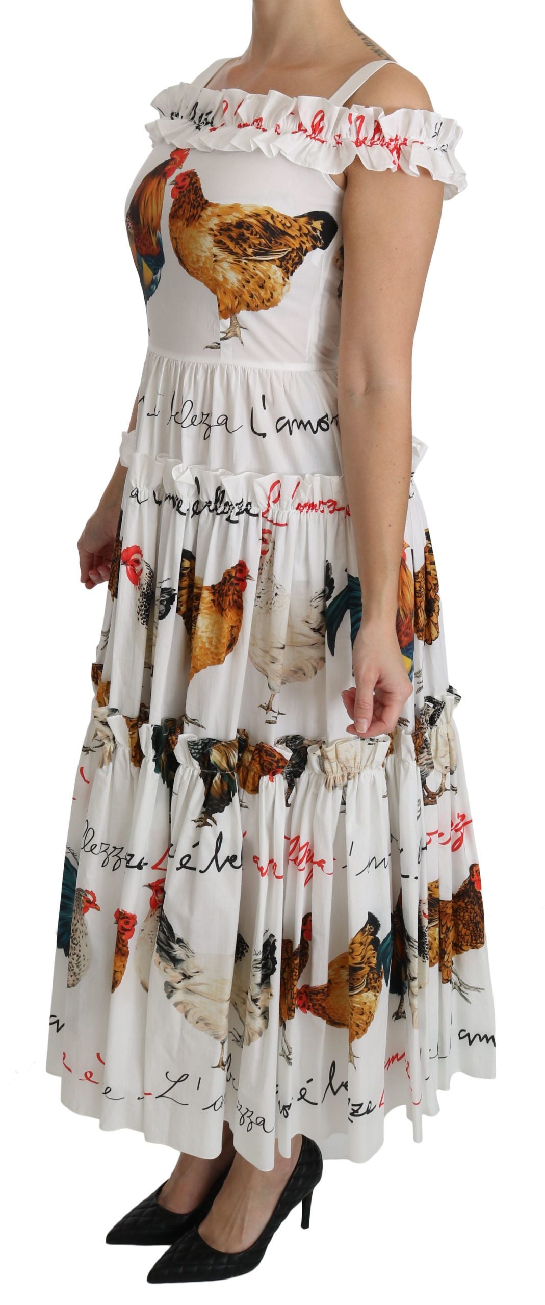 Dolce & Gabbana – Elegantes weißes Midi-Etuikleid mit Hahnendruck
