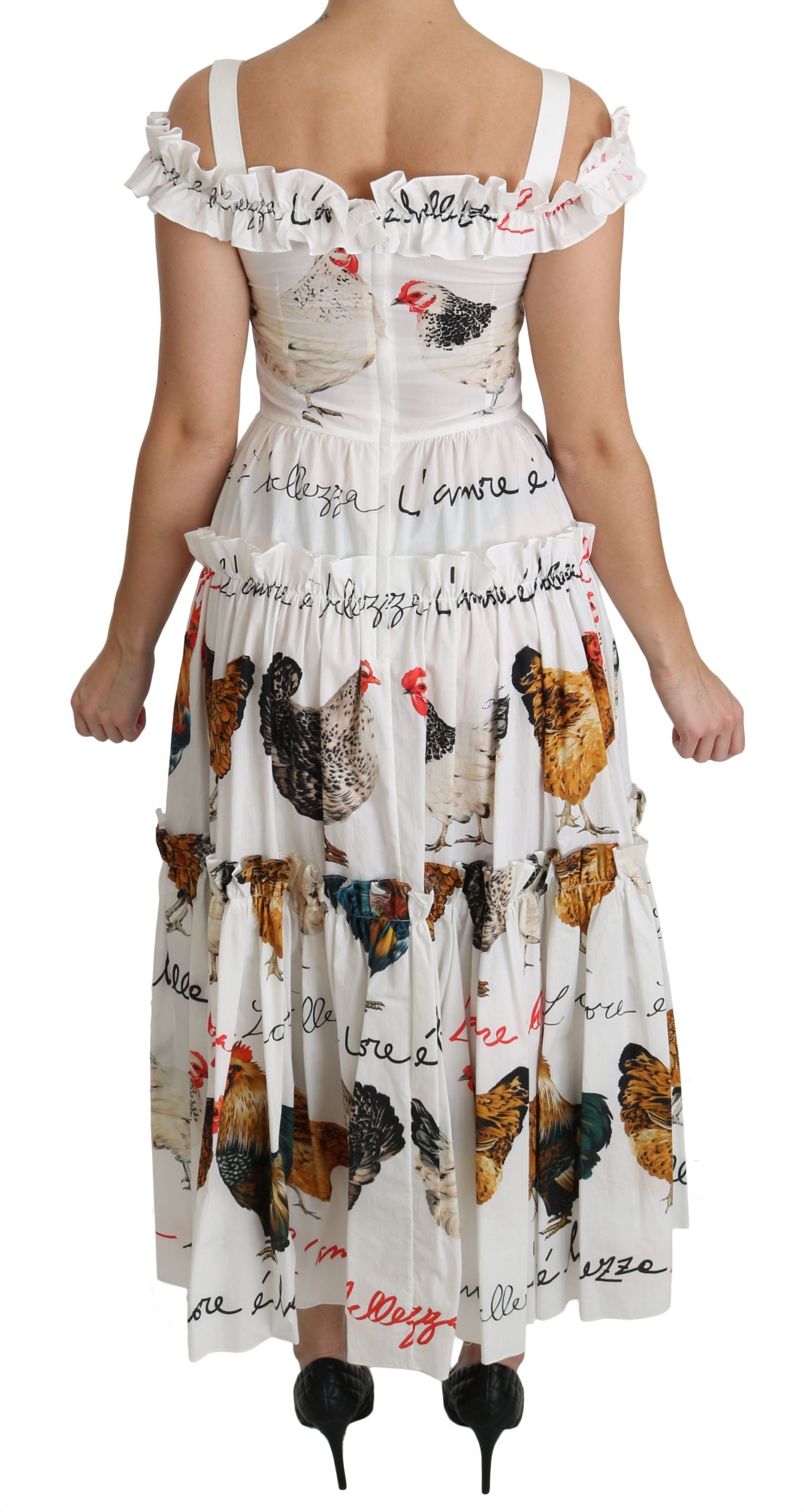 Dolce & Gabbana – Elegantes weißes Midi-Etuikleid mit Hahnendruck