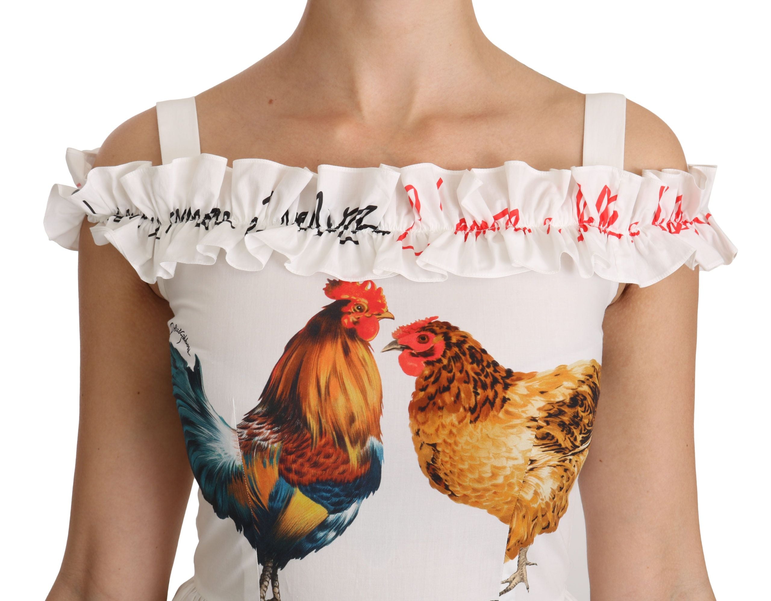 Dolce & Gabbana – Elegantes weißes Midi-Etuikleid mit Hahnendruck