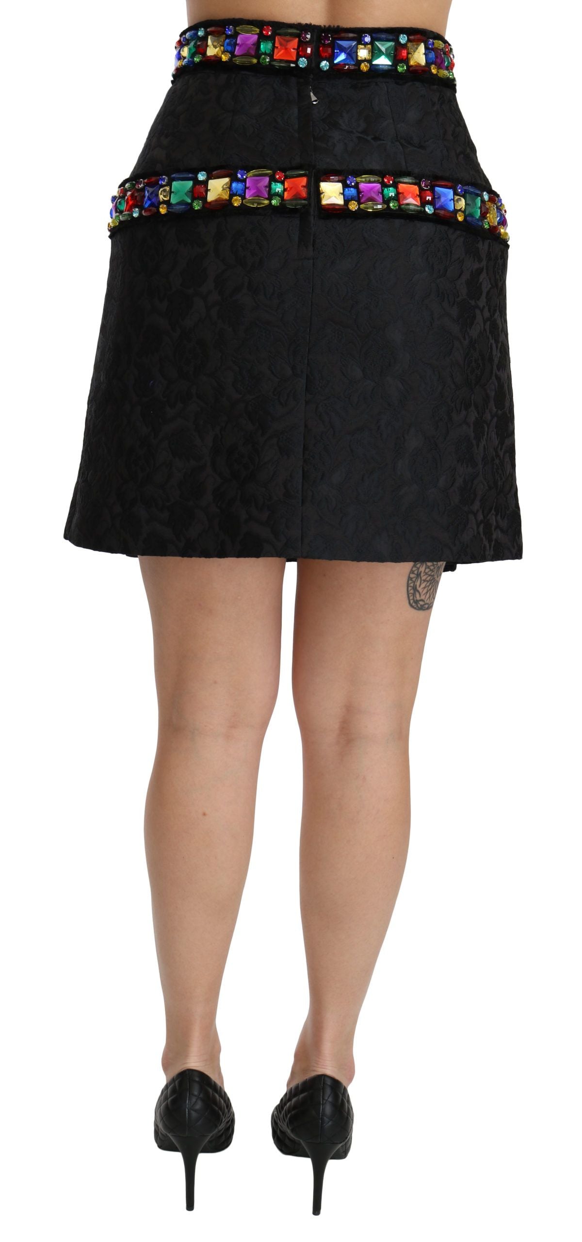 Dolce & Gabbana Eleganter, hoch taillierter, verzierter schwarzer Rock