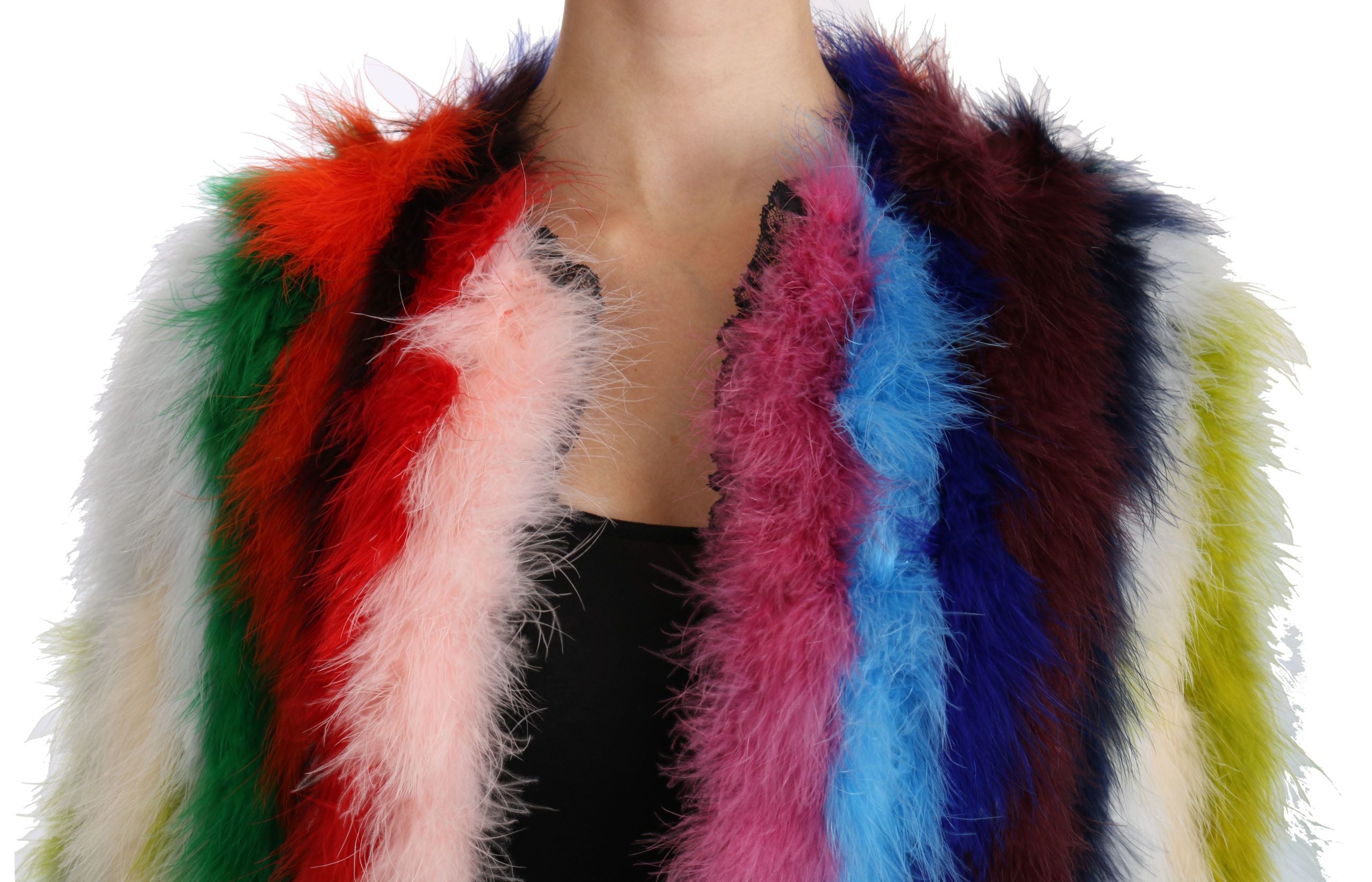 Dolce & Gabbana Elegante mehrfarbige lange Manteljacke mit Federn