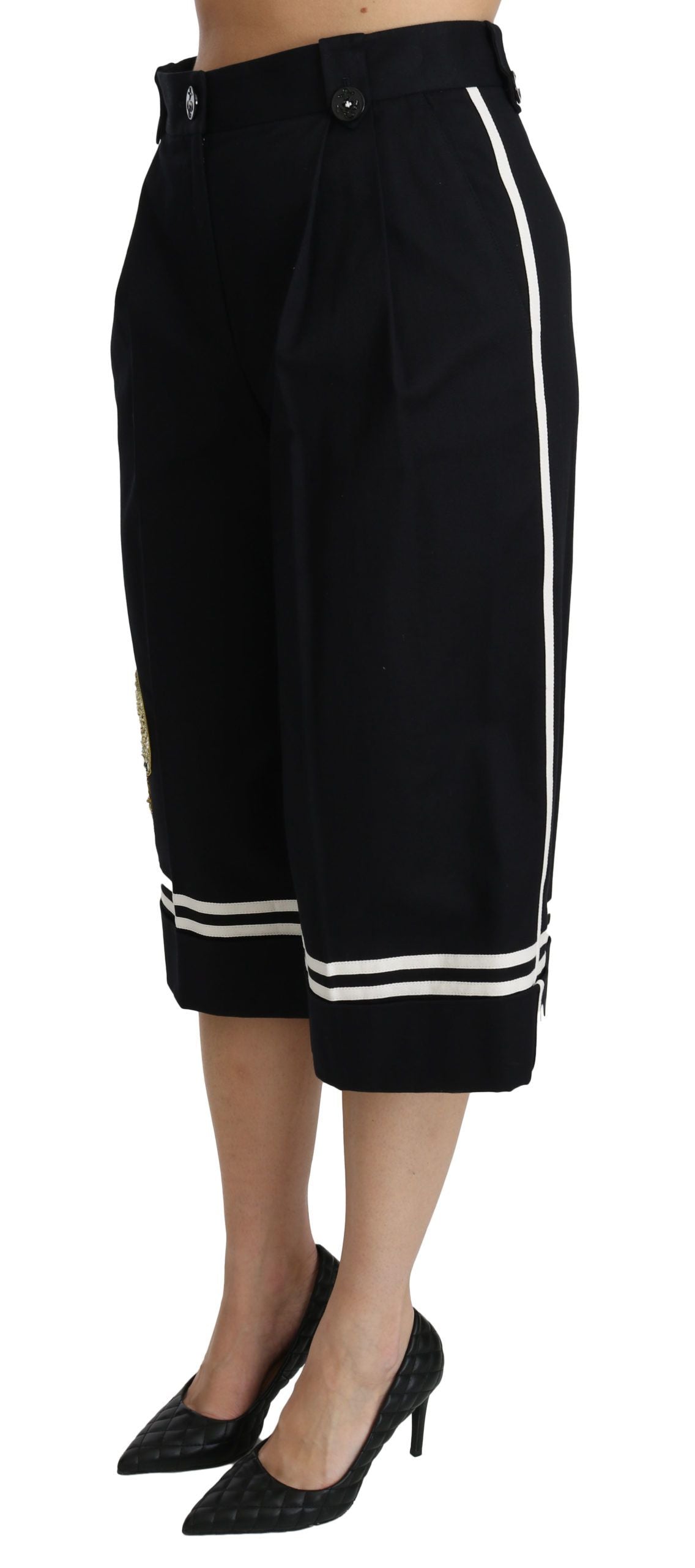 Dolce & Gabbana – Palazzo-Hose mit hoher Taille und verkürzter Länge in Schwarz-Zitronengelb