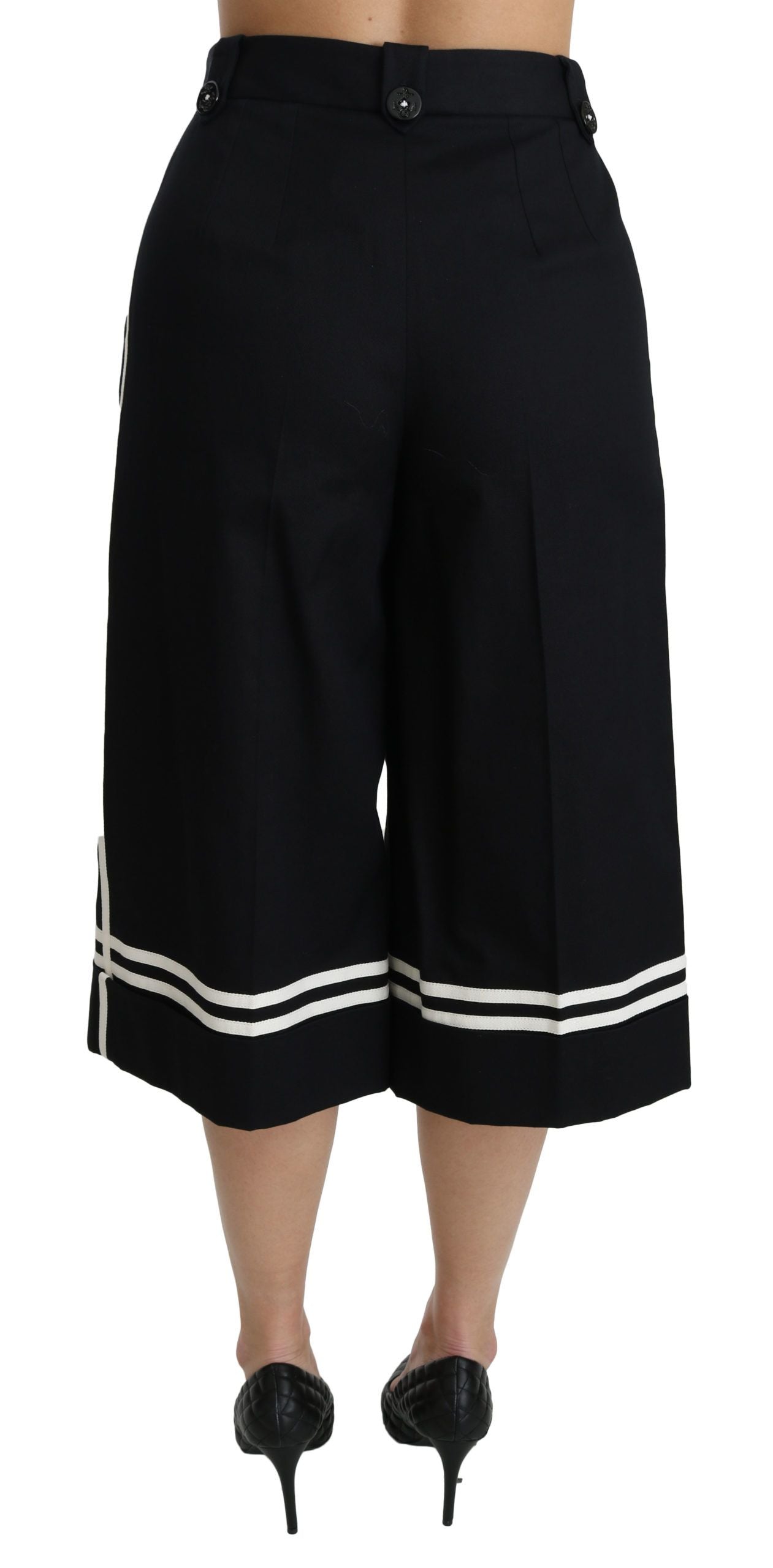 Dolce & Gabbana – Palazzo-Hose mit hoher Taille und verkürzter Länge in Schwarz-Zitronengelb