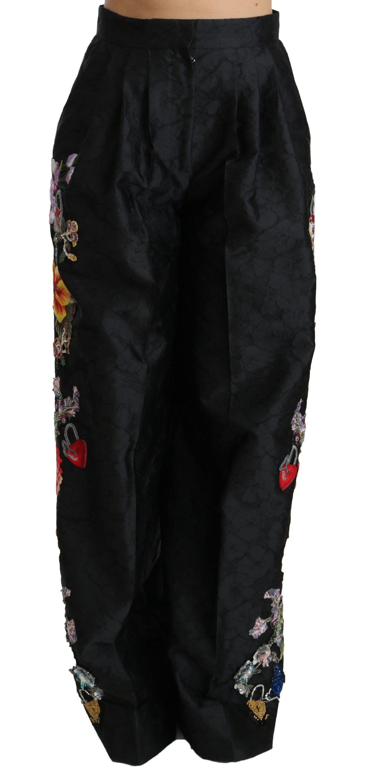 Dolce & Gabbana – Elegante Hose mit Blumenmuster und hoher Taille und weitem Bein