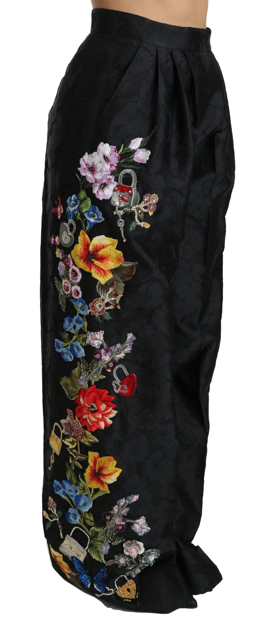 Dolce & Gabbana – Elegante Hose mit Blumenmuster und hoher Taille und weitem Bein