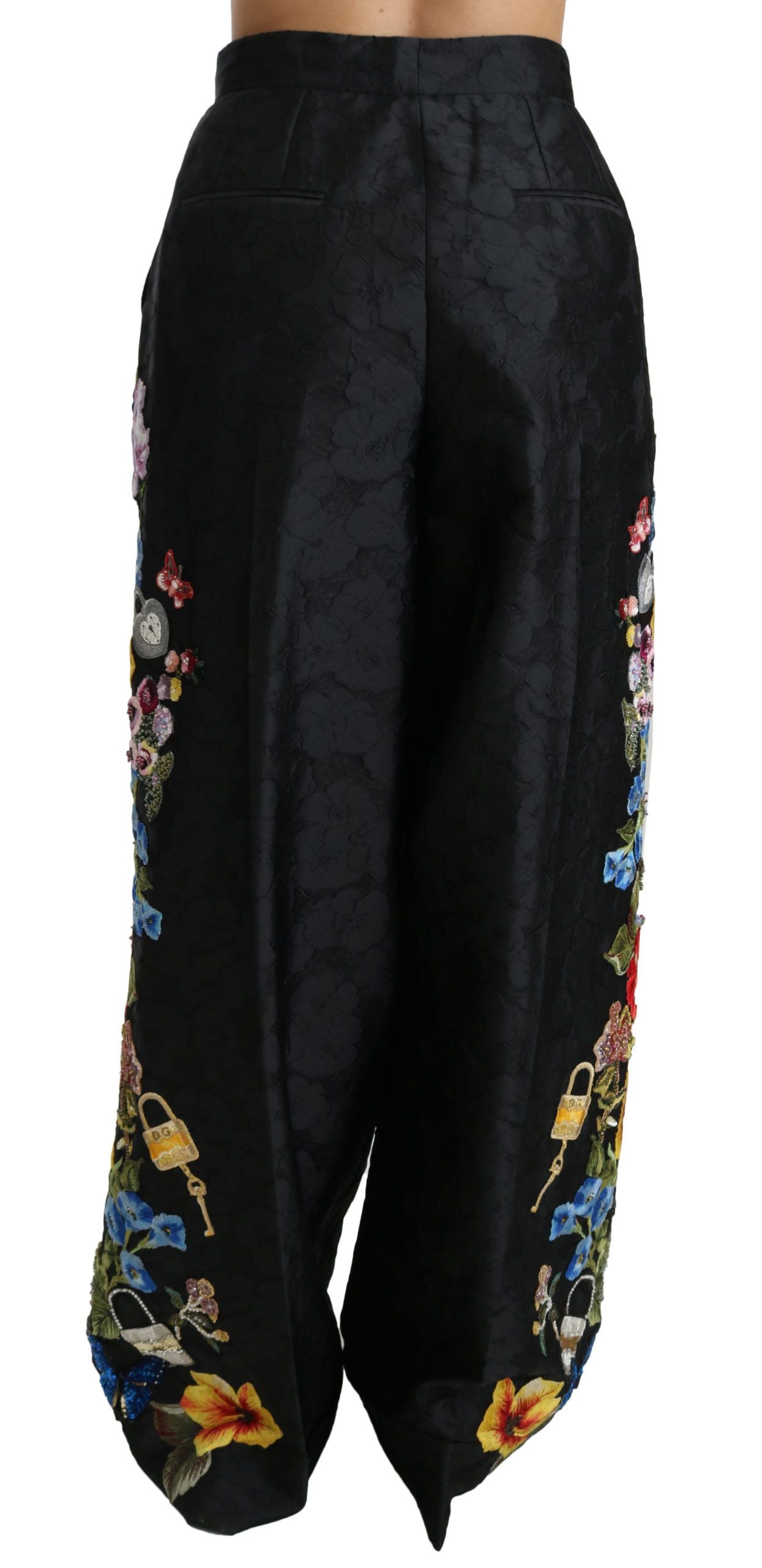 Dolce & Gabbana – Elegante Hose mit Blumenmuster und hoher Taille und weitem Bein