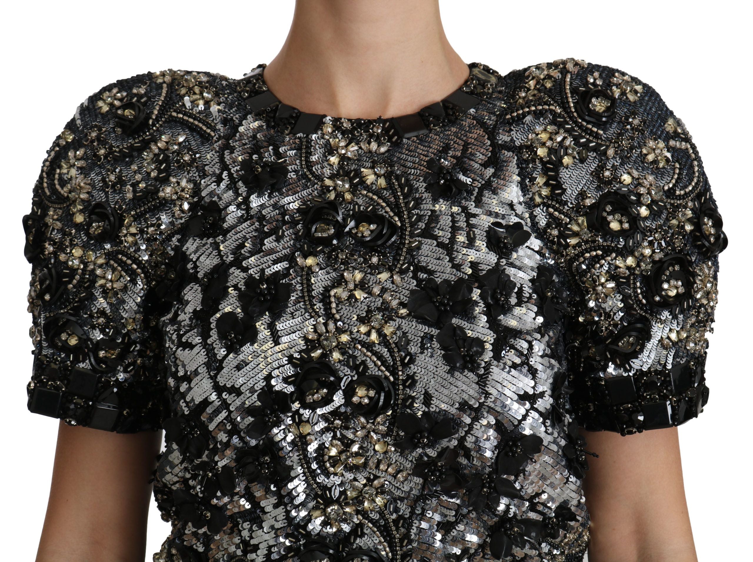 Dolce & Gabbana – Paillettenbesetztes, kristallverziertes Rundhalsoberteil