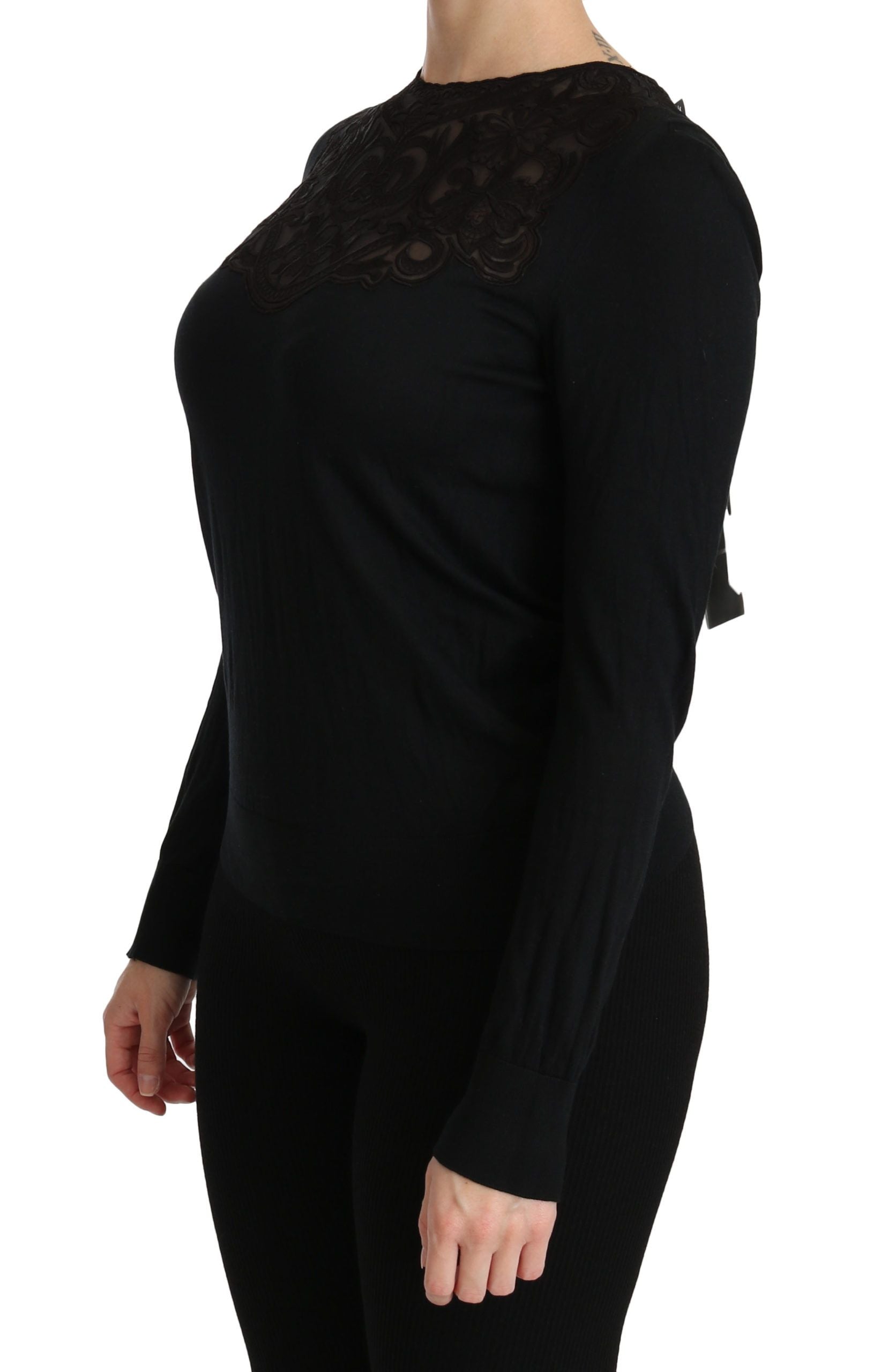 Dolce & Gabbana Elegante schwarze Spitzenbluse aus Seidenmischung