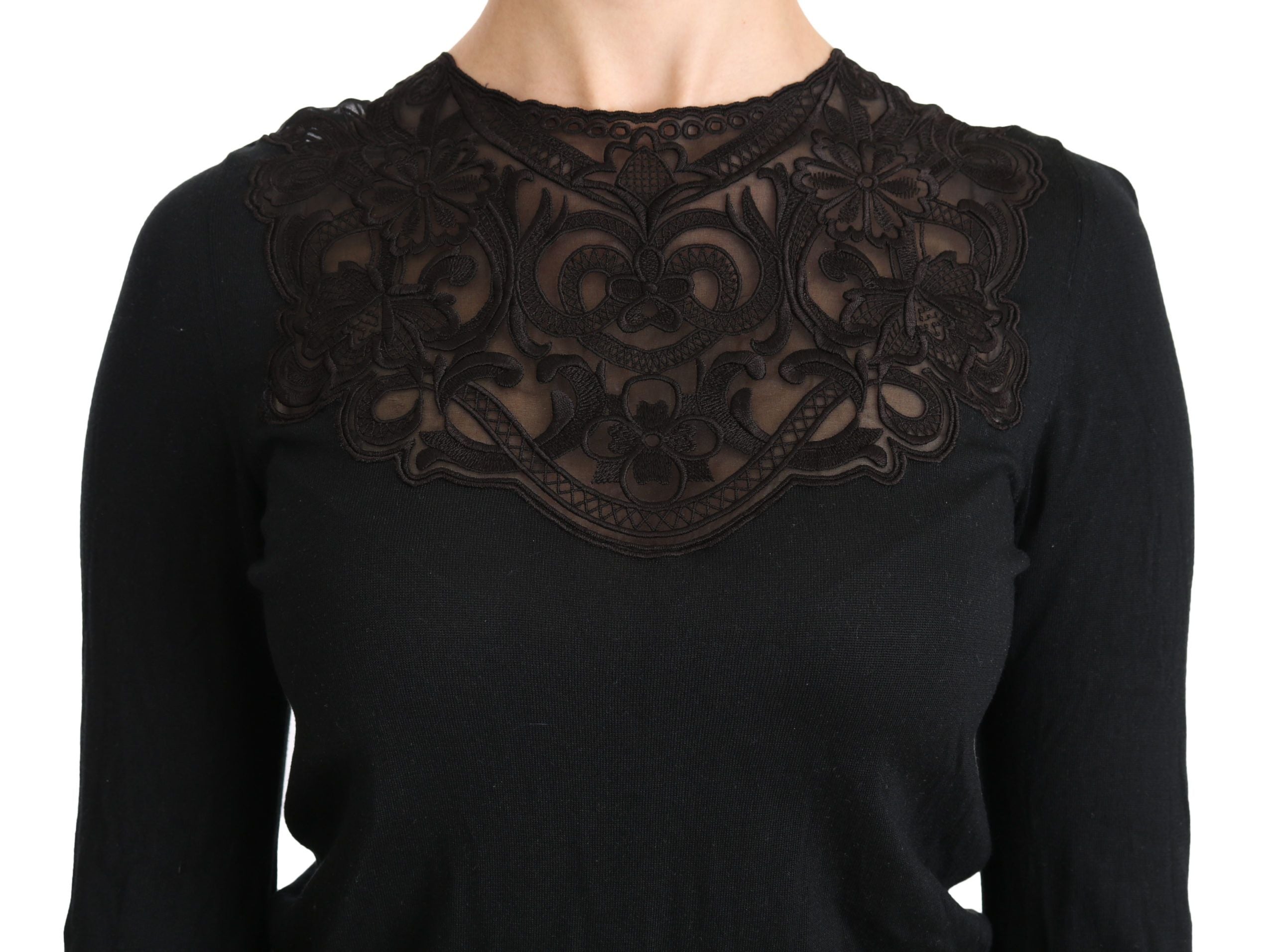 Dolce & Gabbana Elegante schwarze Spitzenbluse aus Seidenmischung