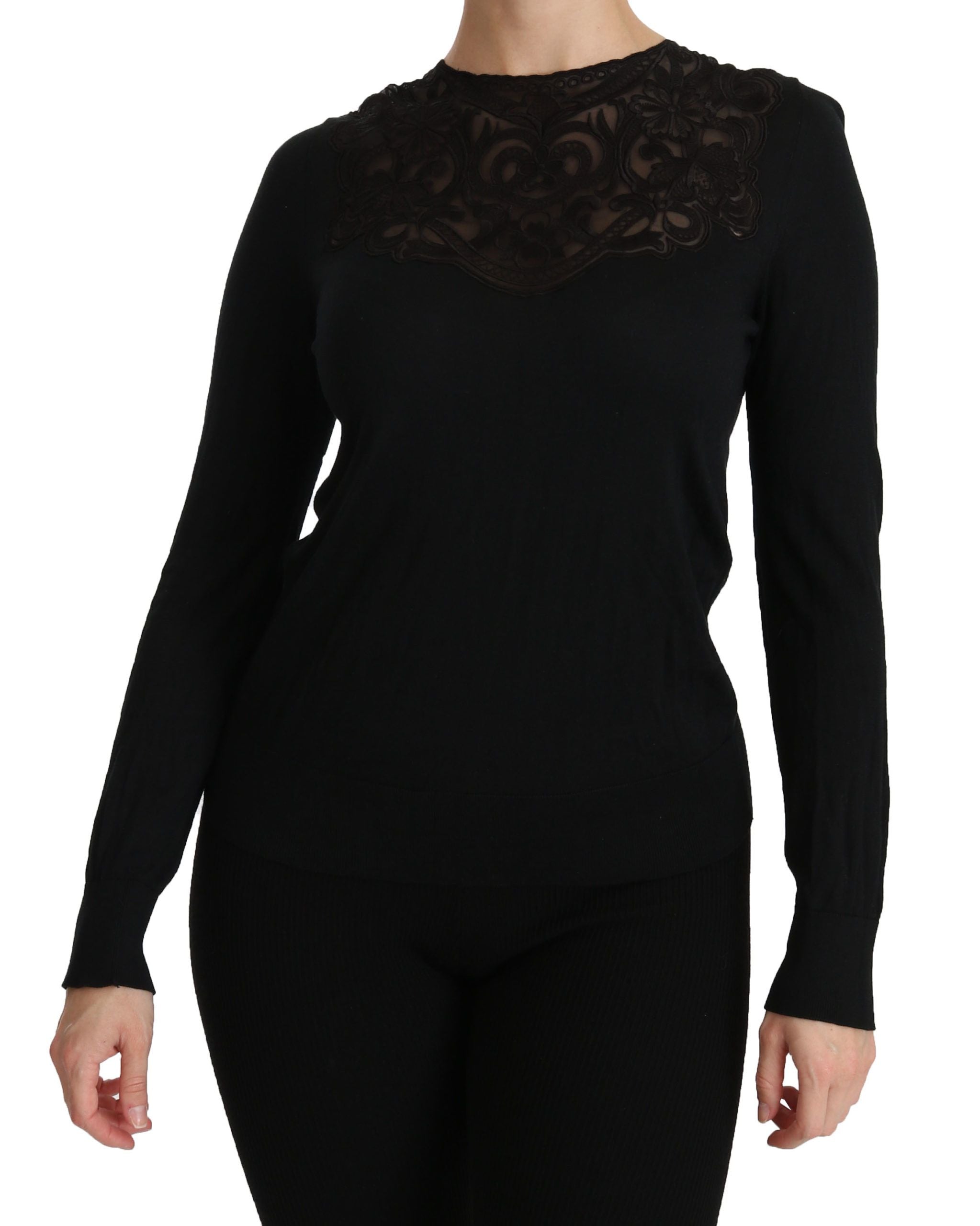 Dolce & Gabbana Elegante schwarze Spitzenbluse aus Seidenmischung