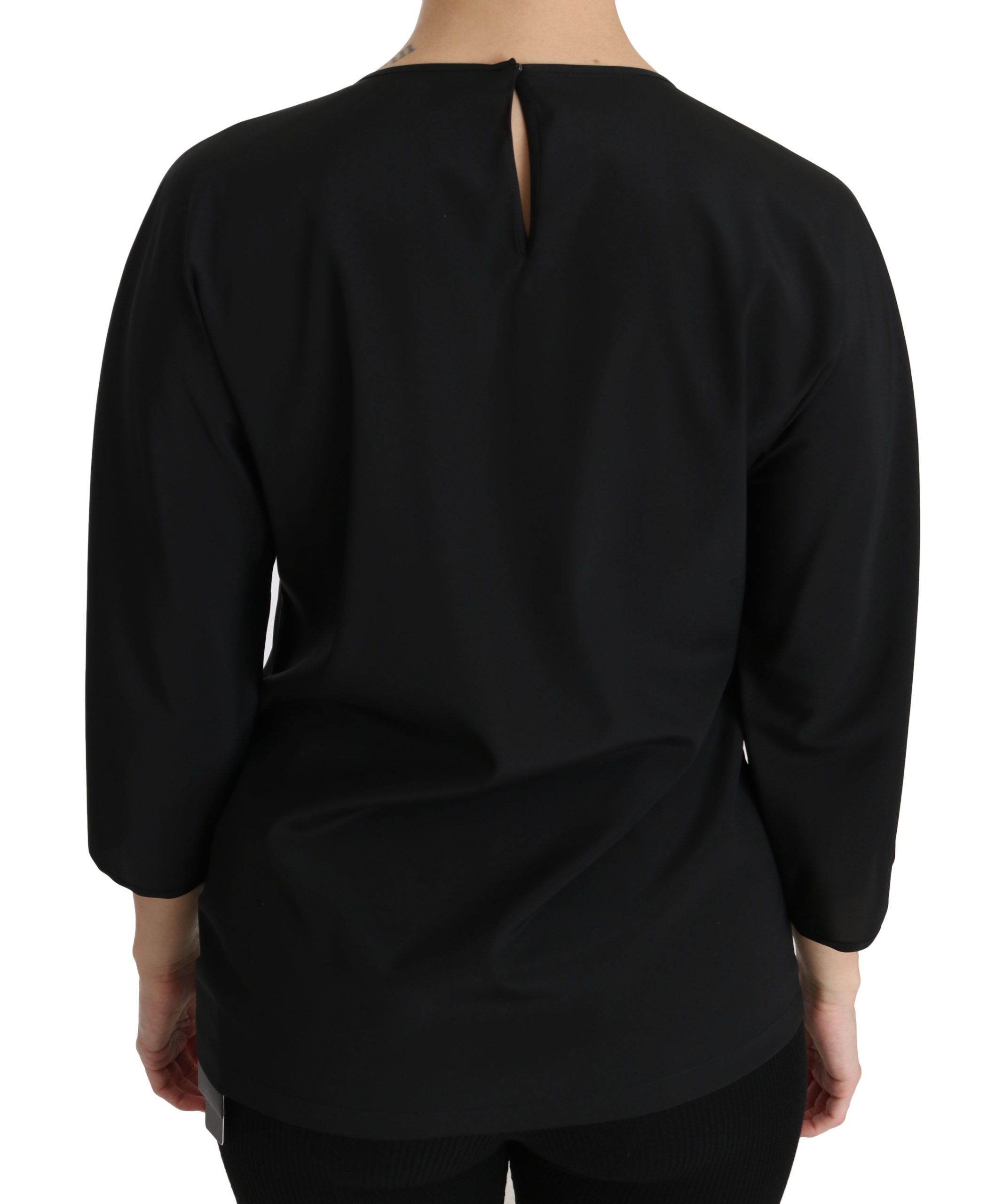 Dolce & Gabbana – Elegantes, schwarzes, besticktes Stretch-Oberteil aus Seide
