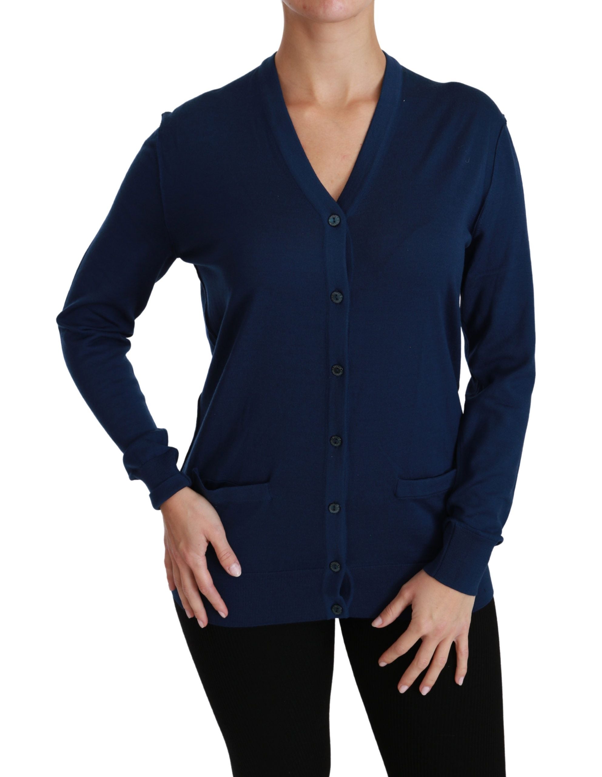 Cardigan elegant din lână virgină albastră Dolce & Gabbana