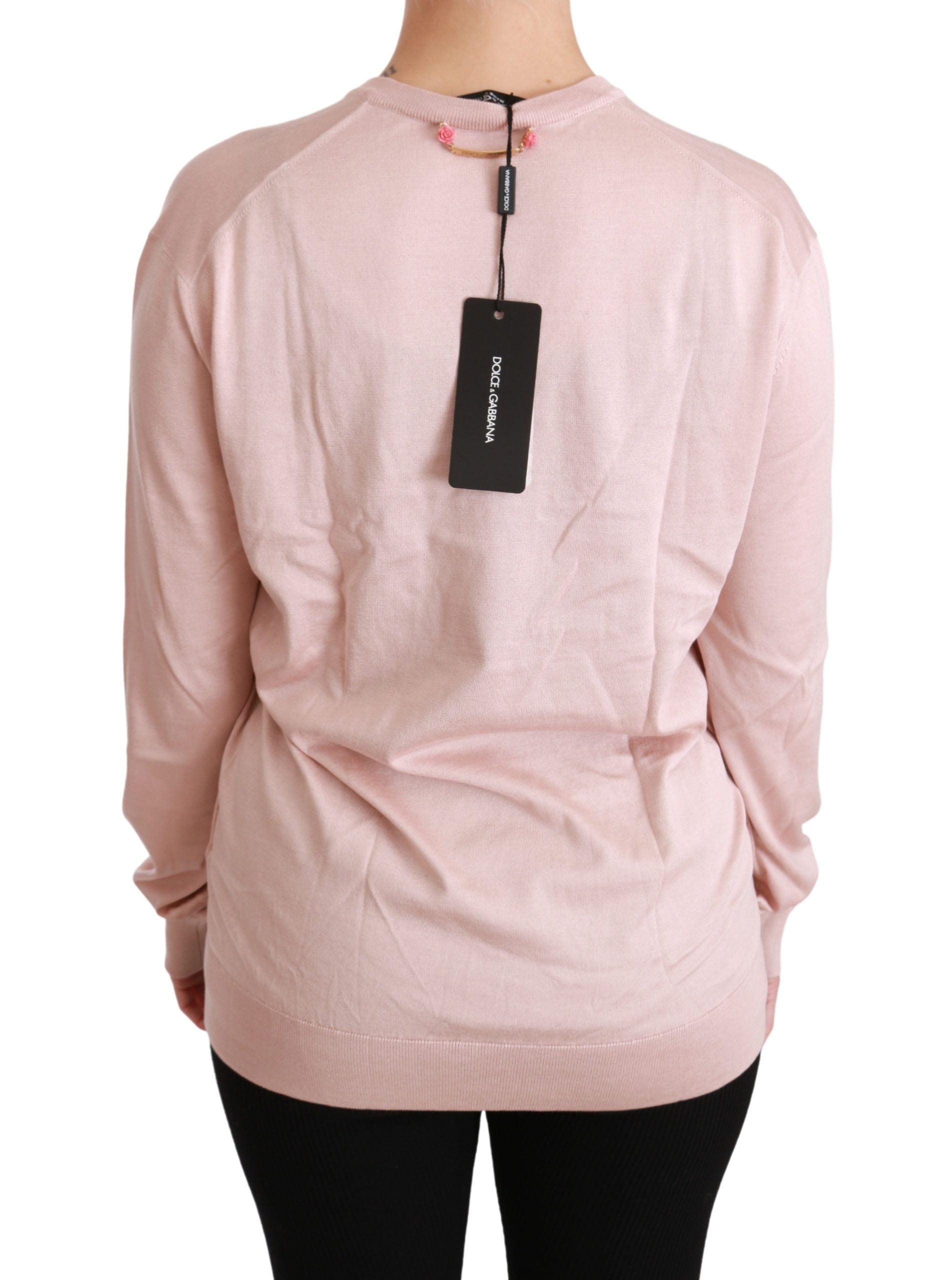 Dolce & Gabbana – Rosa Seidenpullover mit V-Ausschnitt und Blumenmuster