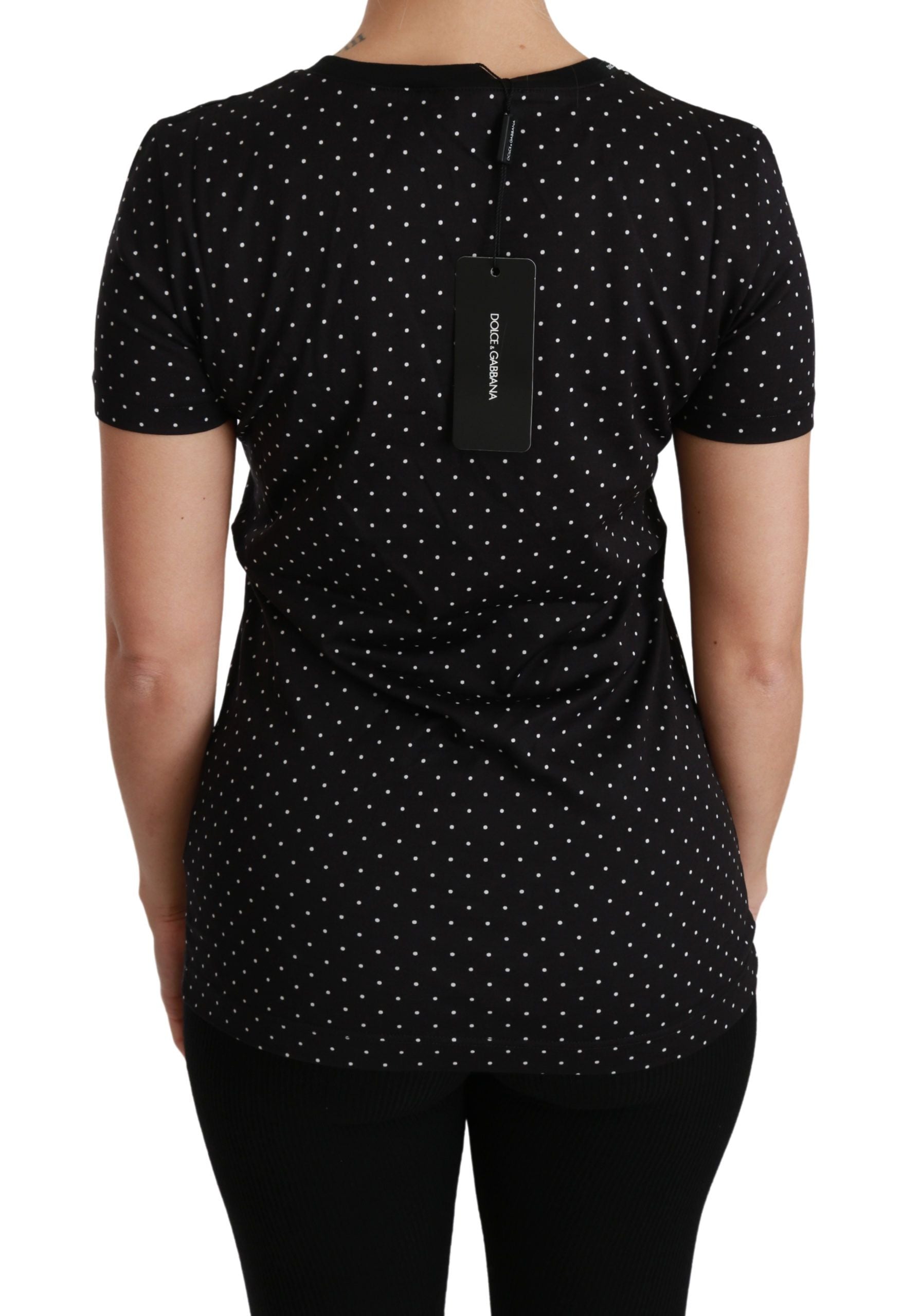 Dolce & Gabbana Chic Schwarzes gepunktetes Baumwoll-T-Shirt mit Rundhalsausschnitt