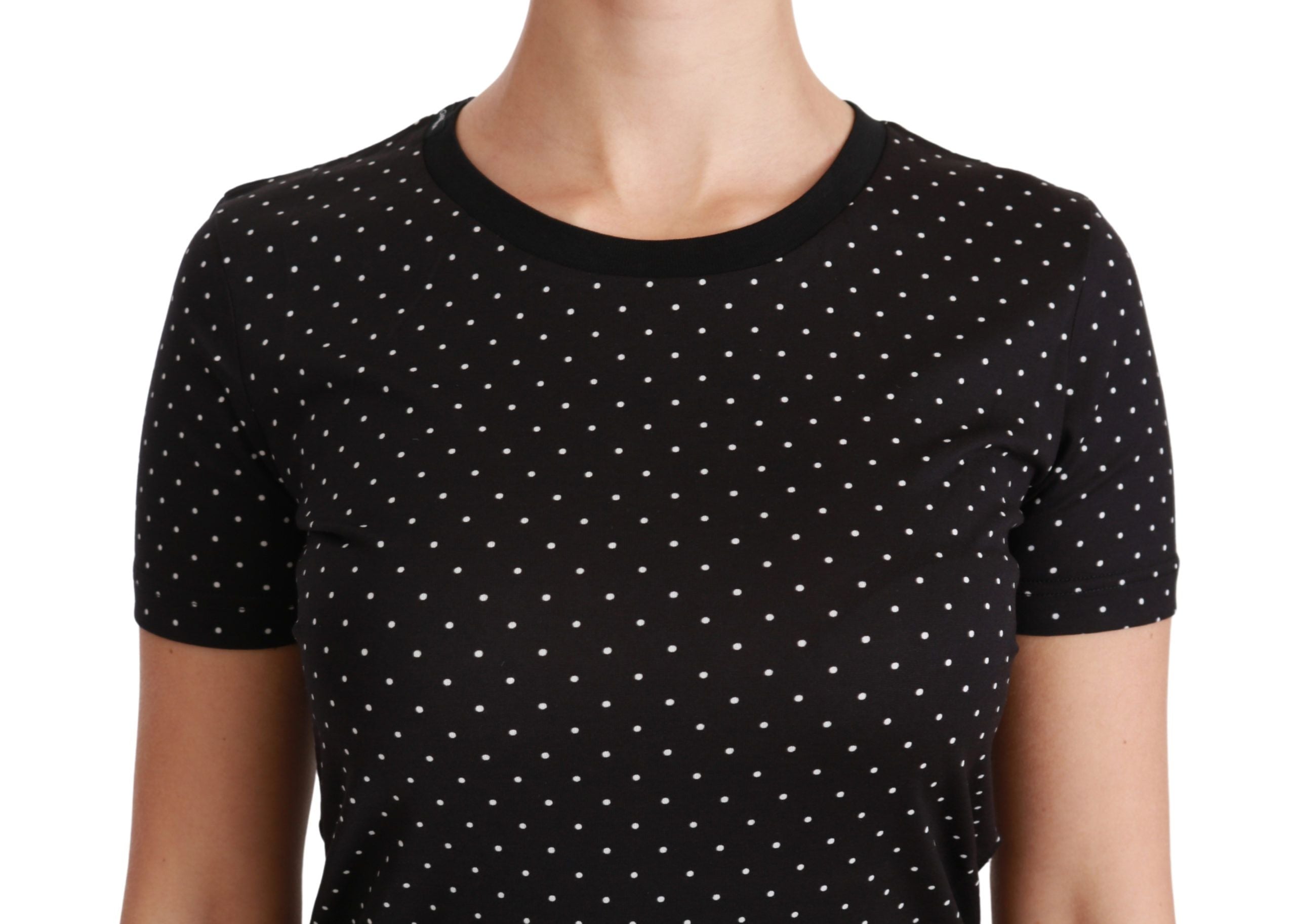 Dolce & Gabbana Chic Schwarzes gepunktetes Baumwoll-T-Shirt mit Rundhalsausschnitt