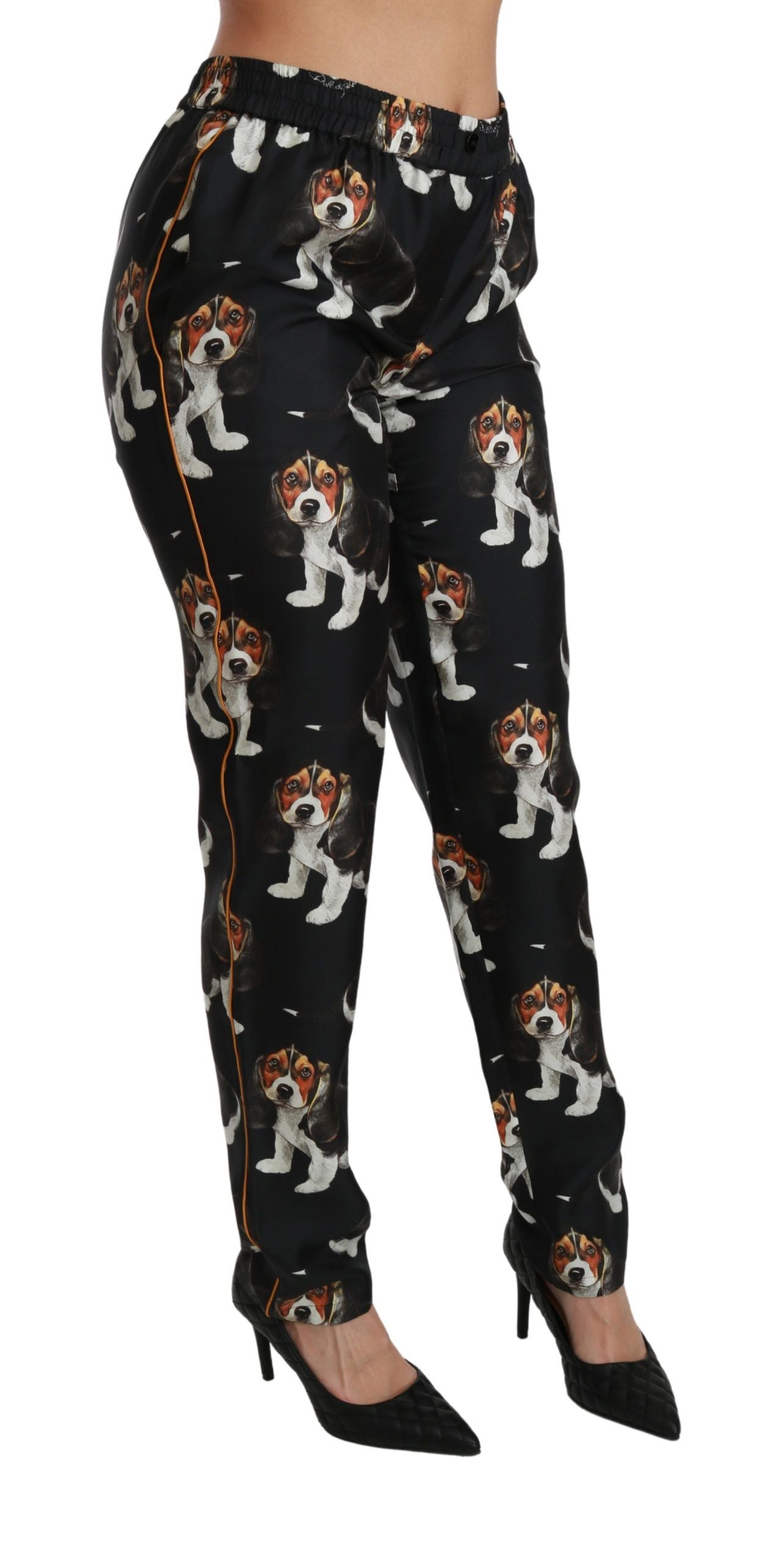 Dolce & Gabbana – Elegante Seidenhose mit Hundewelpen-Print