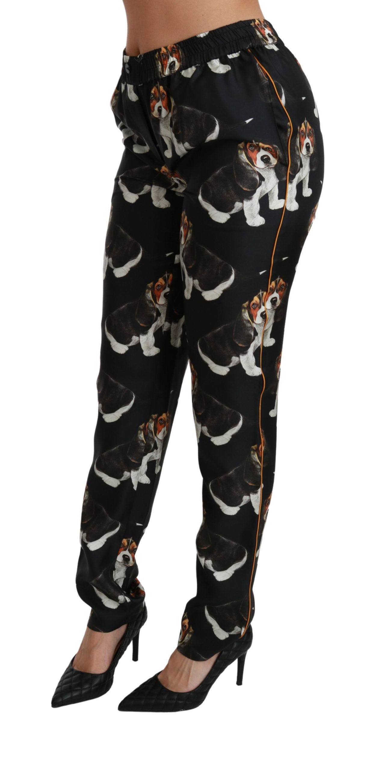 Dolce & Gabbana – Elegante Seidenhose mit Hundewelpen-Print