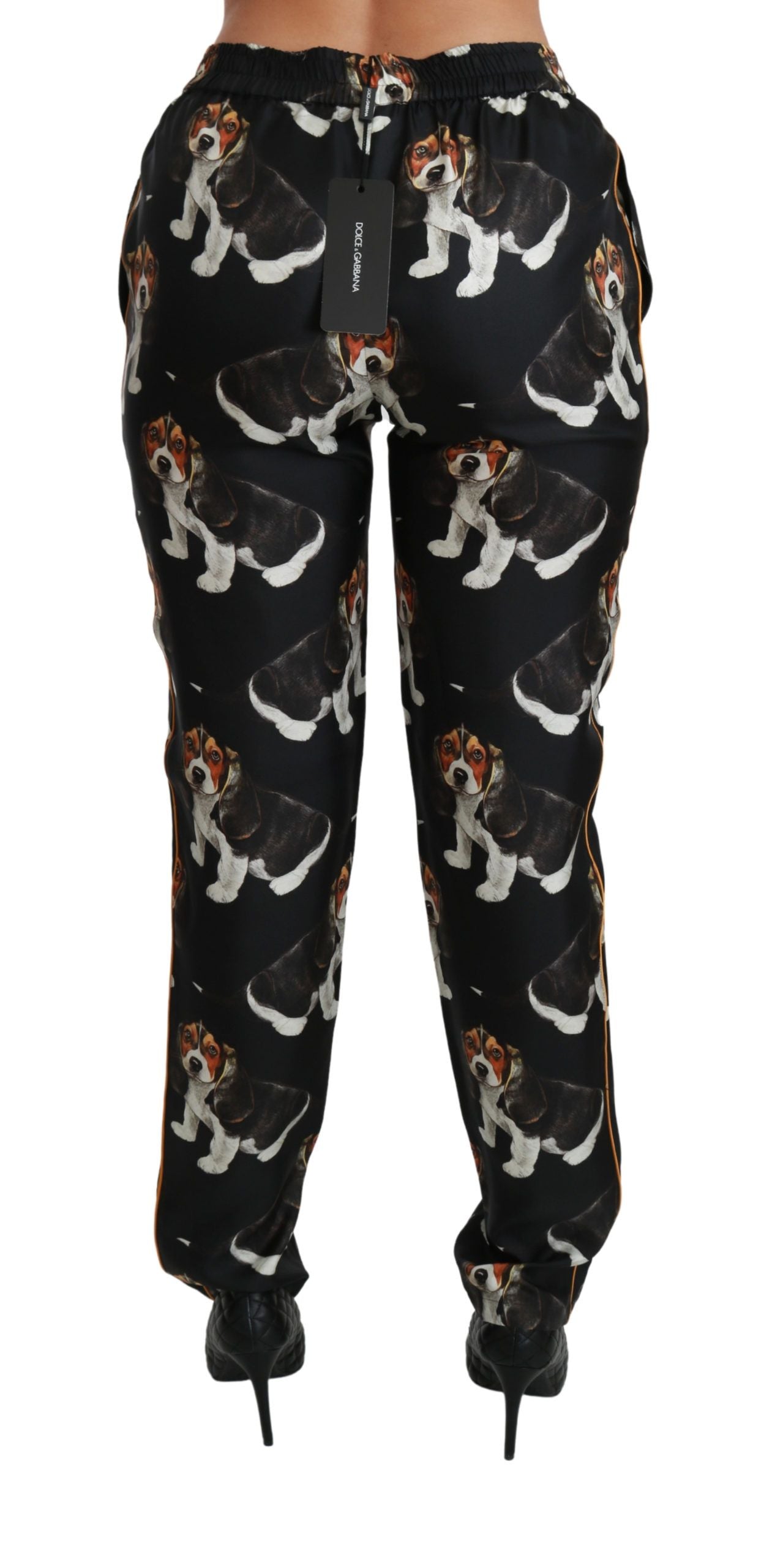 Dolce & Gabbana – Elegante Seidenhose mit Hundewelpen-Print