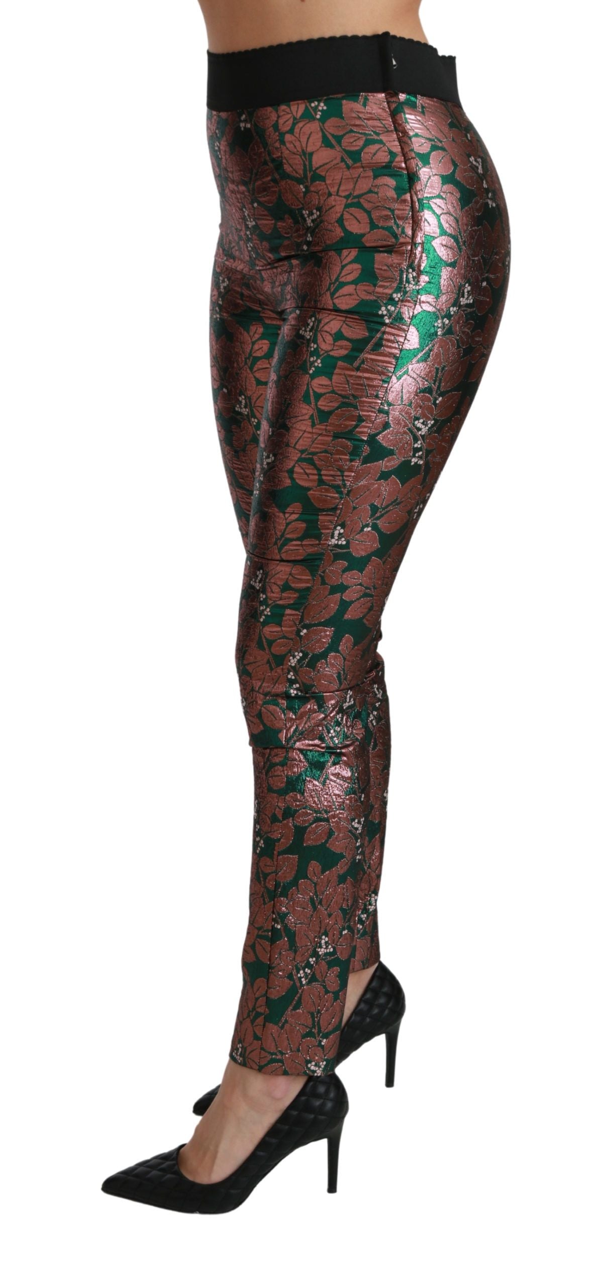 Dolce & Gabbana Elegante Hose mit bronzefarbenem Blatt-Metallic