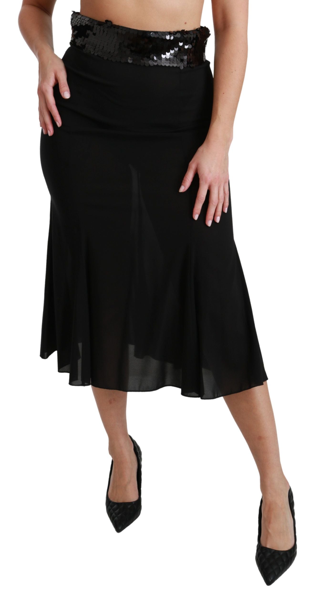 Dolce & Gabbana Eleganter schwarzer Paillettenrock mit hoher Taille