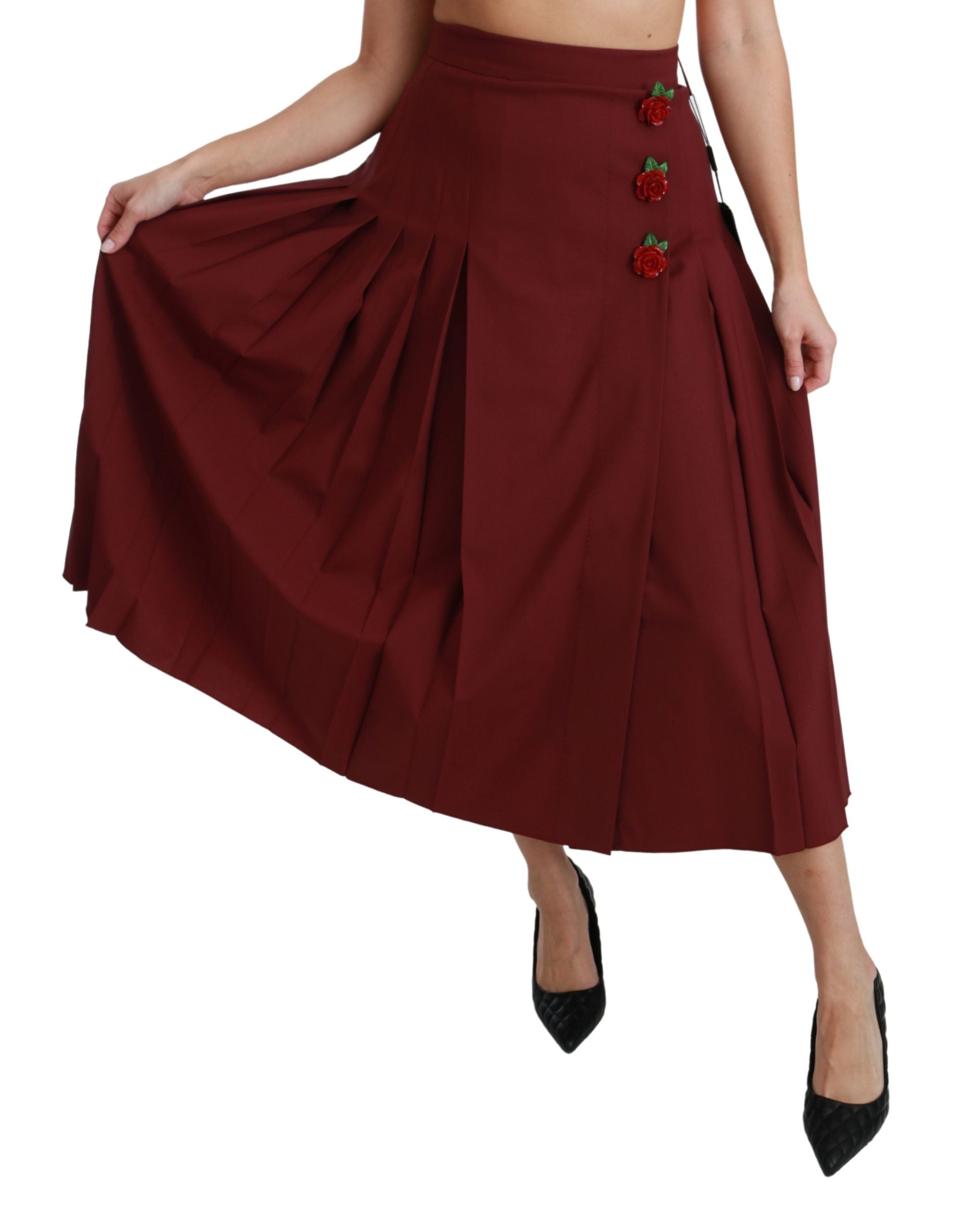Dolce & Gabbana Eleganter roter Rock aus Schurwolle mit hoher Taille