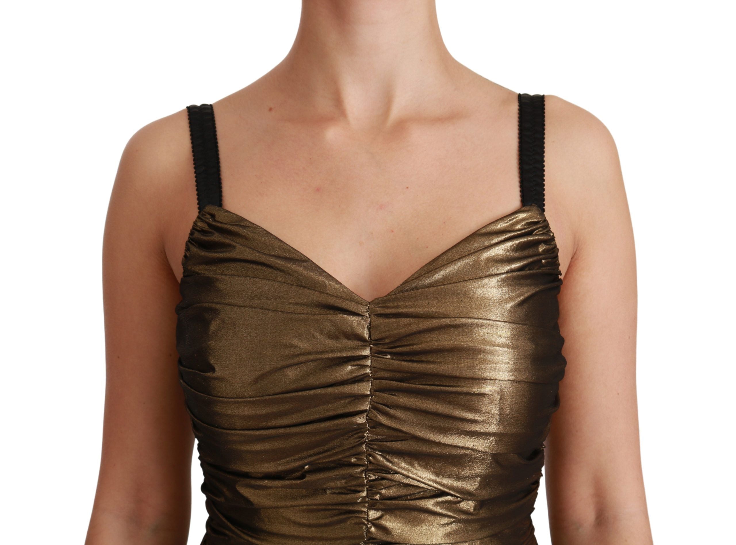 Dolce & Gabbana – Gerüschtes Kleid aus goldenem Stretch-Lamé
