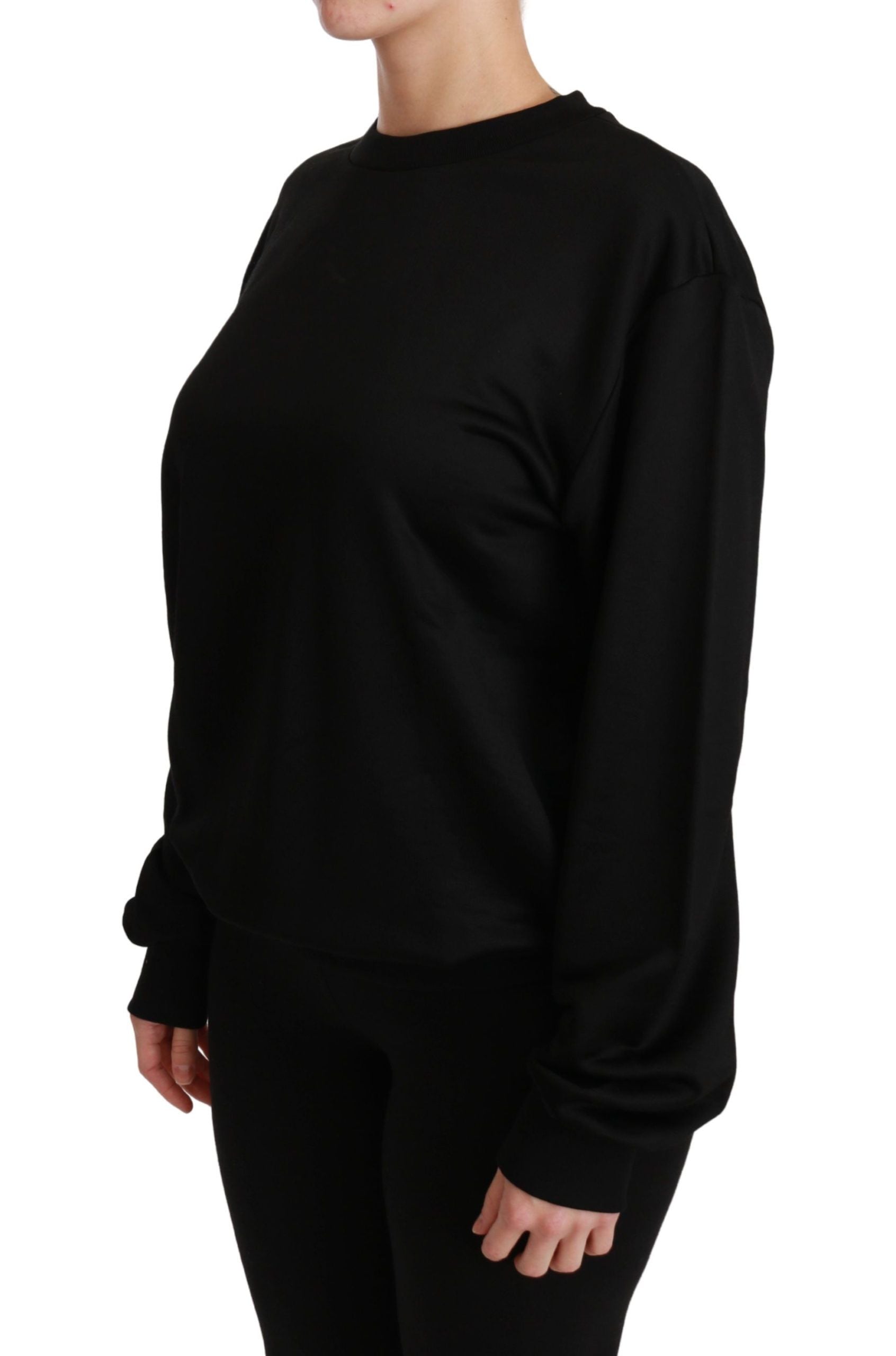 Dolce & Gabbana Eleganter schwarzer Pullover mit Rundhalsausschnitt aus Baumwolle