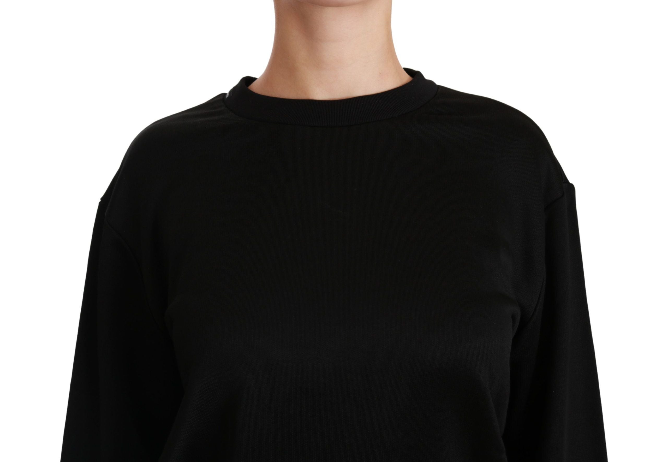 Dolce & Gabbana Eleganter schwarzer Pullover mit Rundhalsausschnitt aus Baumwolle